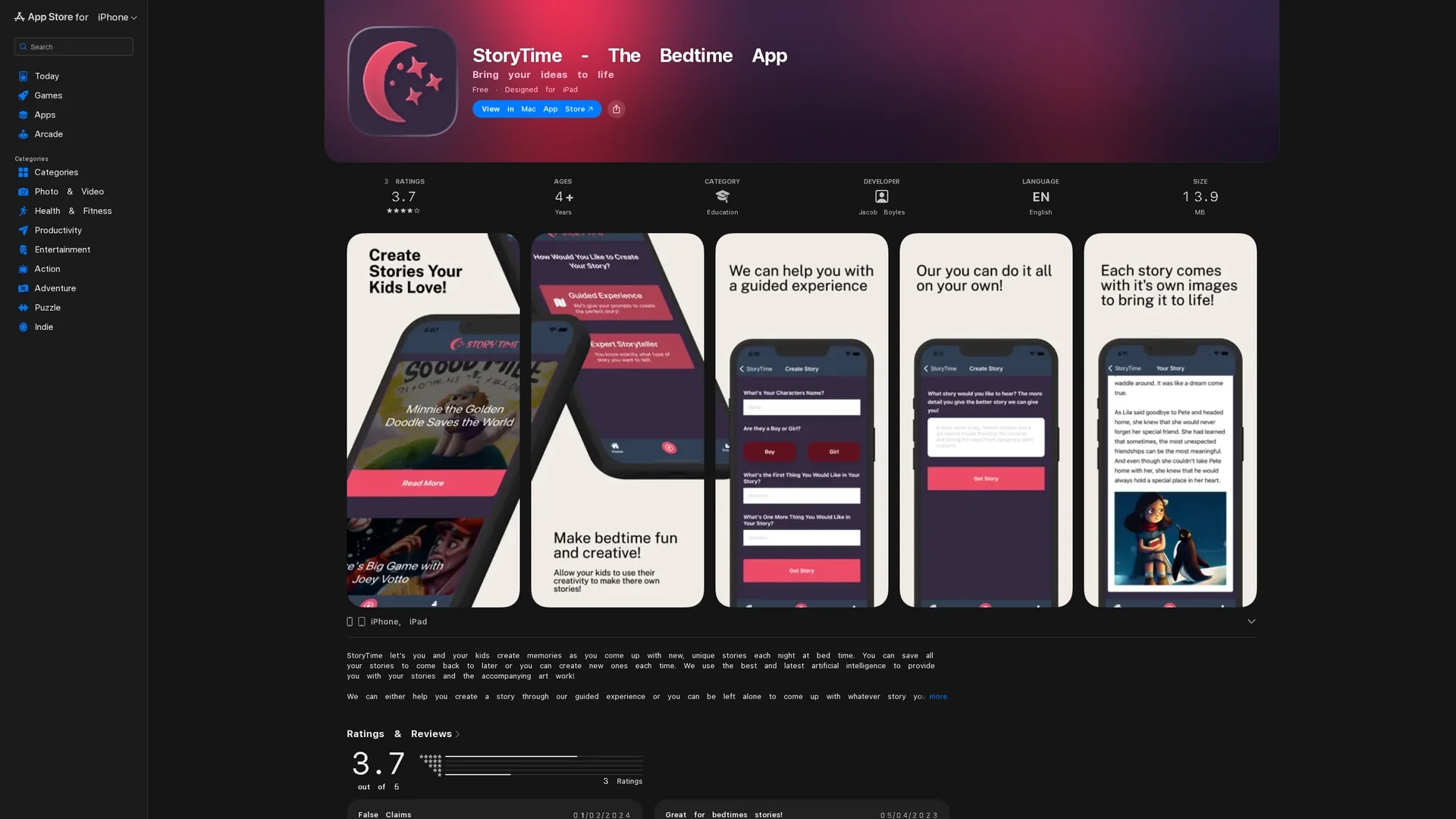 storytime-the-bedtime-app homepage