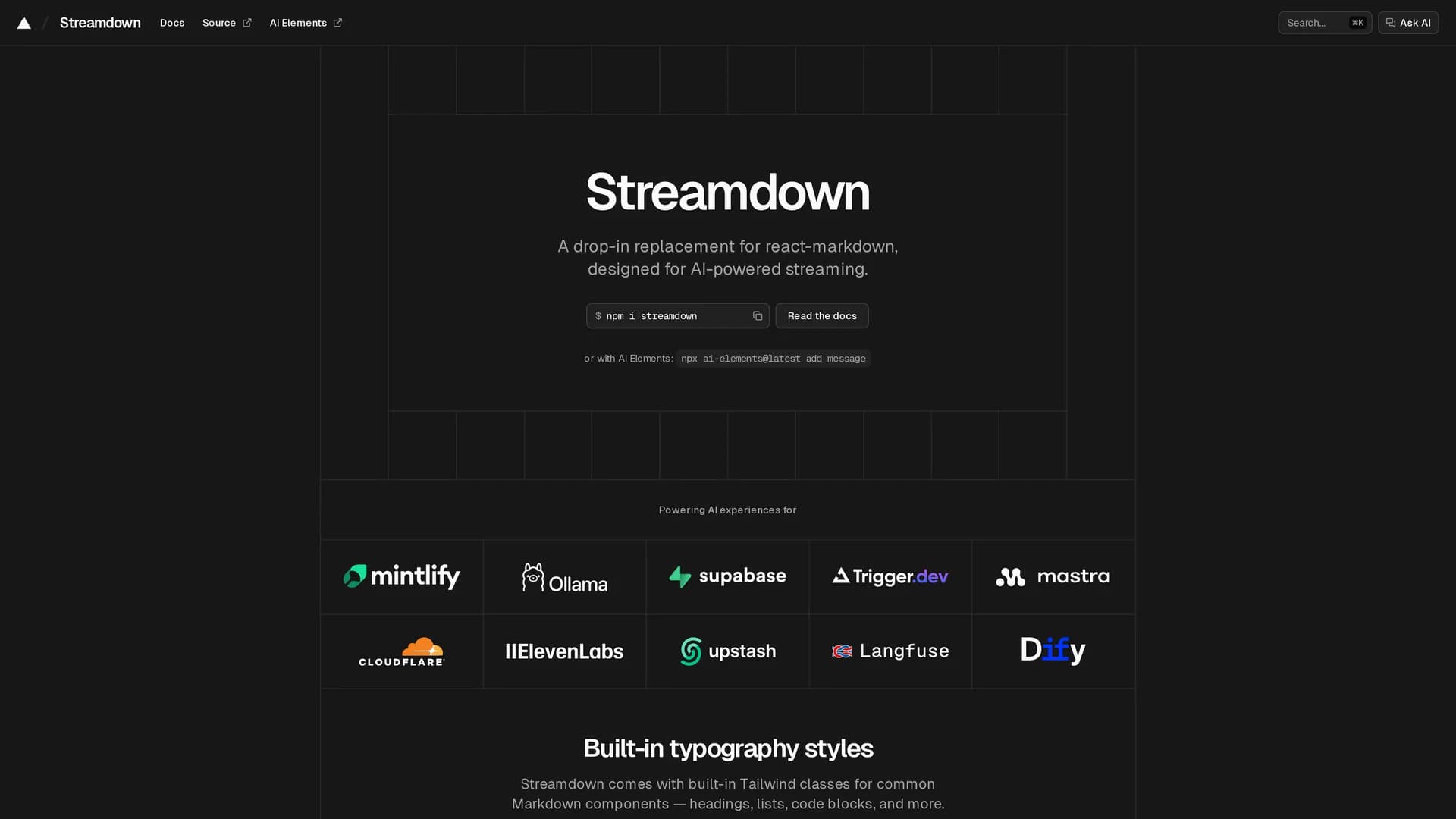 streamdown homepage