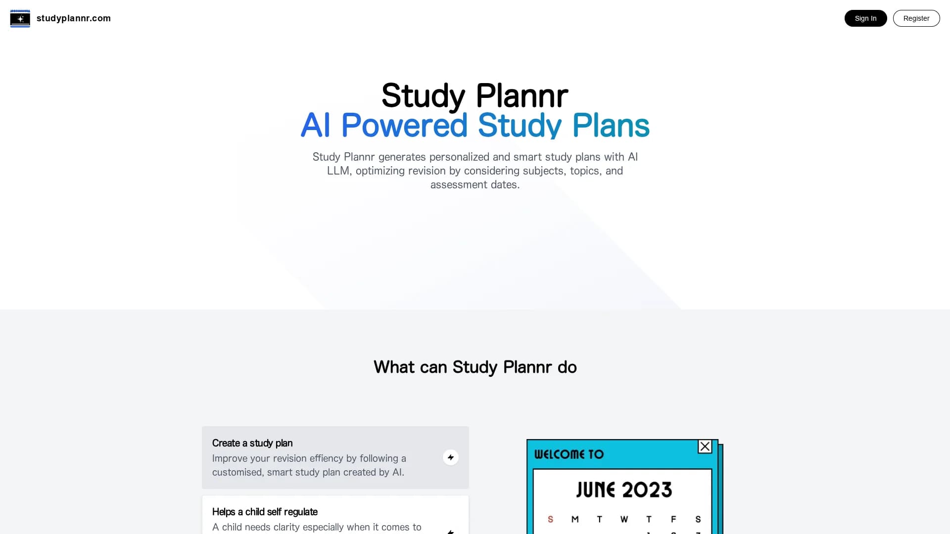 study-plannr homepage