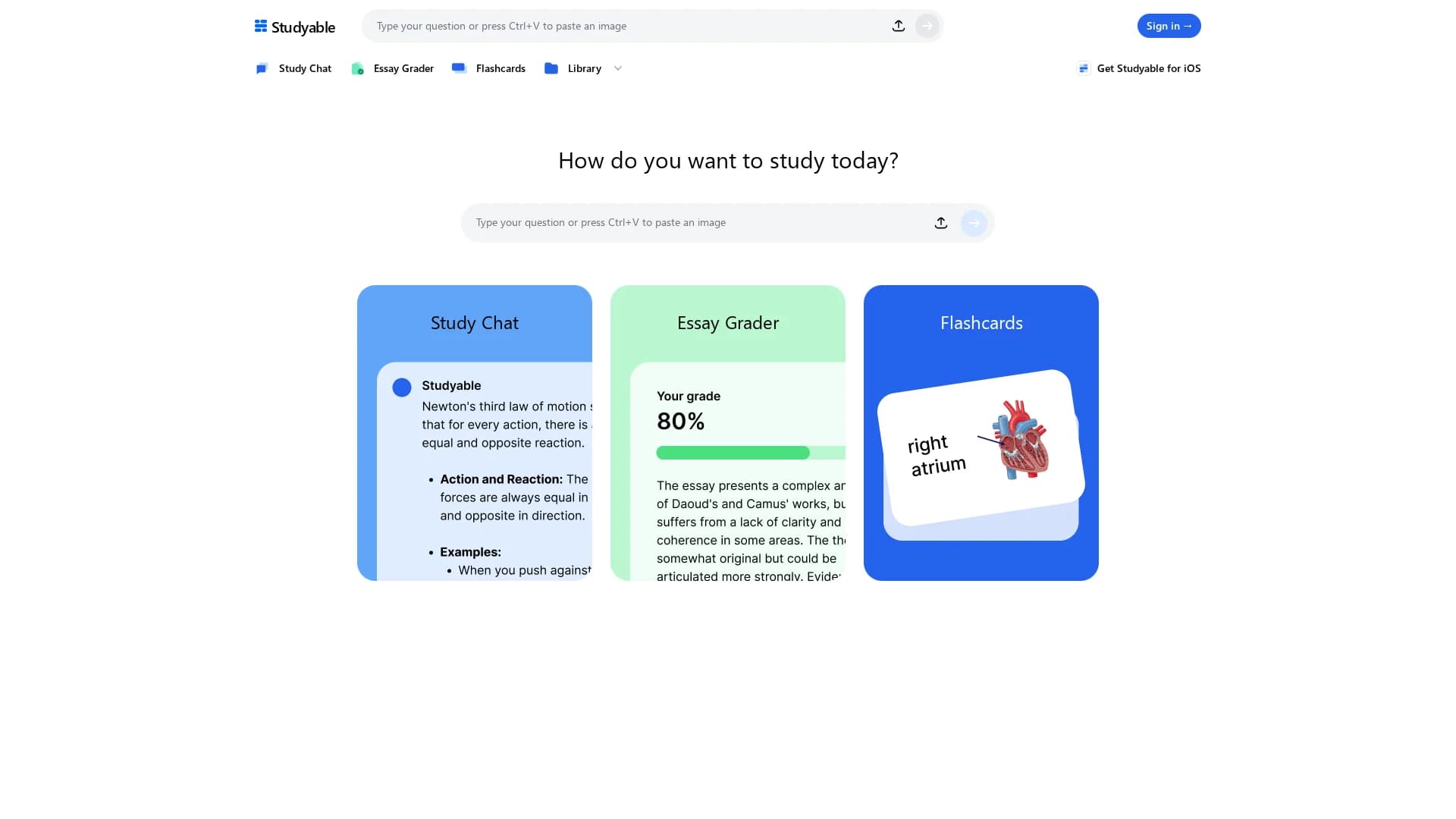 studyable-ai-learning-tools-flash-cards homepage