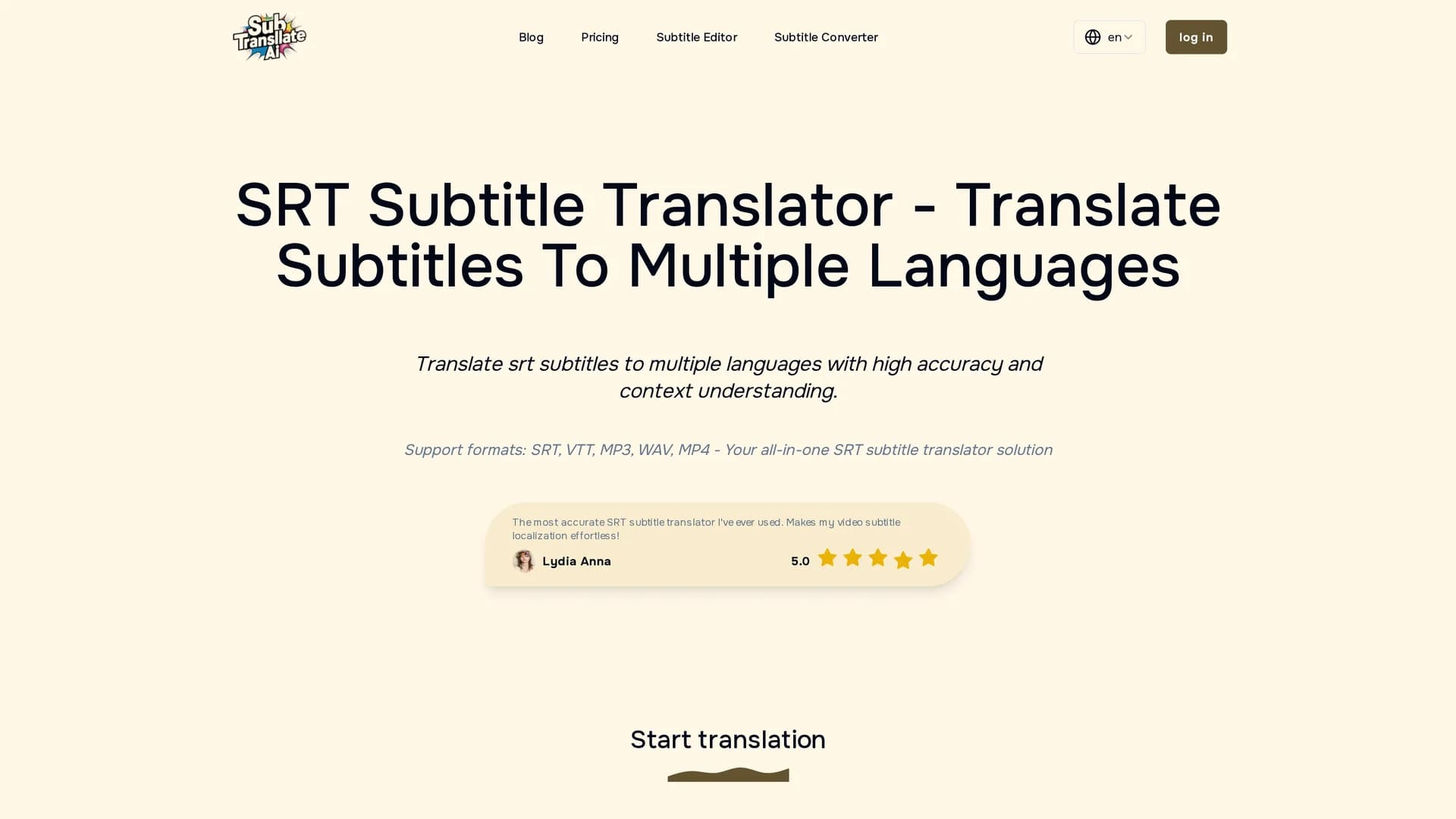 sub-translate-ai homepage