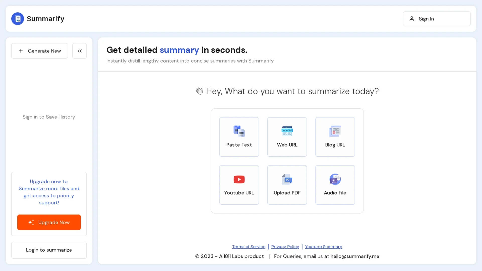 summarify homepage
