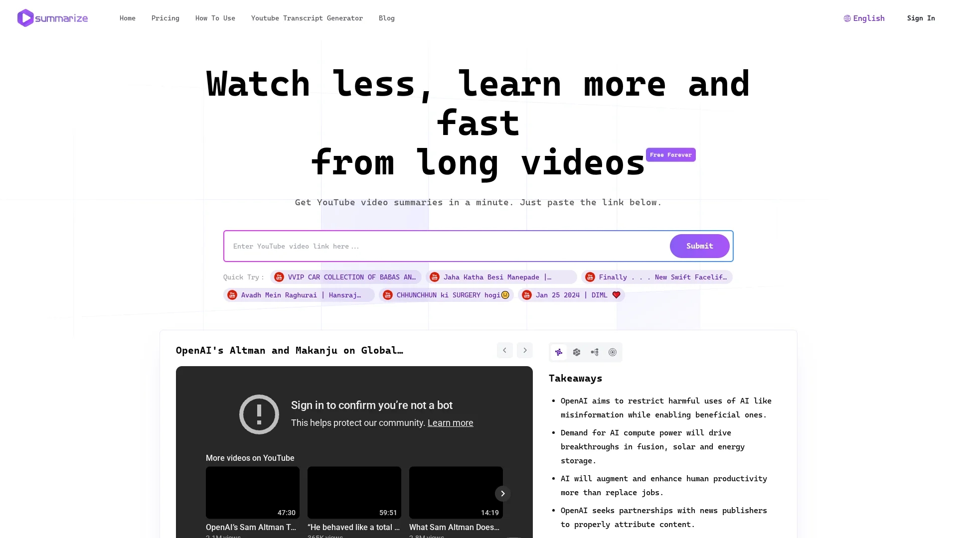 summarize-youtube-video-summarizer homepage