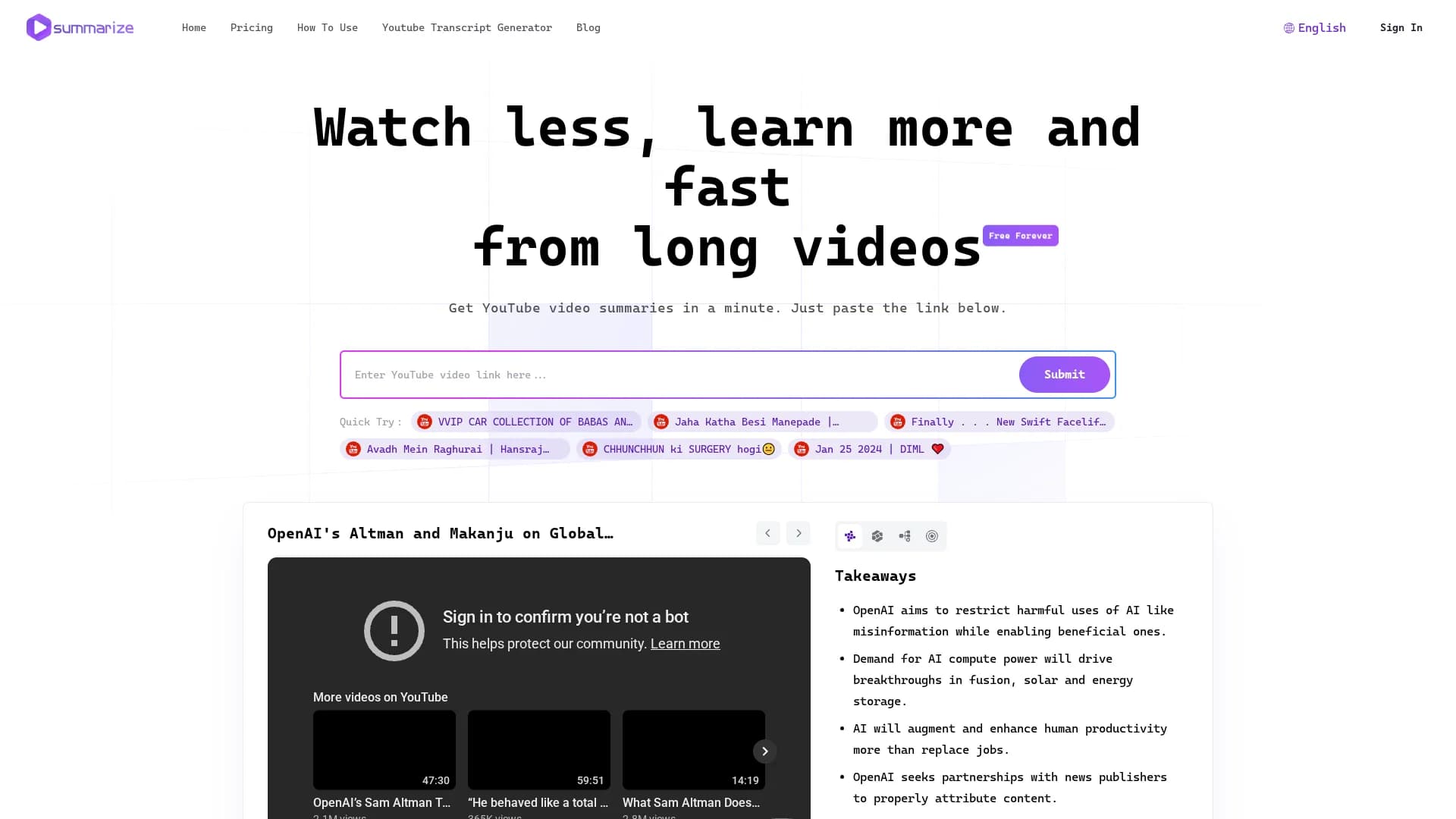 summarize-youtube-video-summarizer homepage