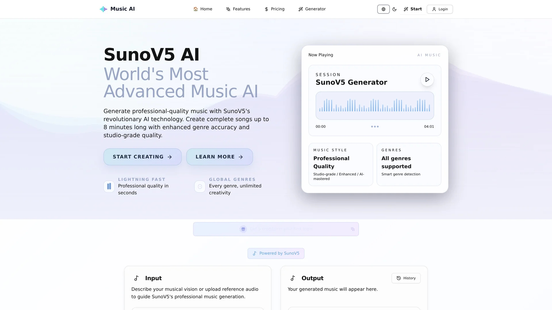 suno-v5 homepage