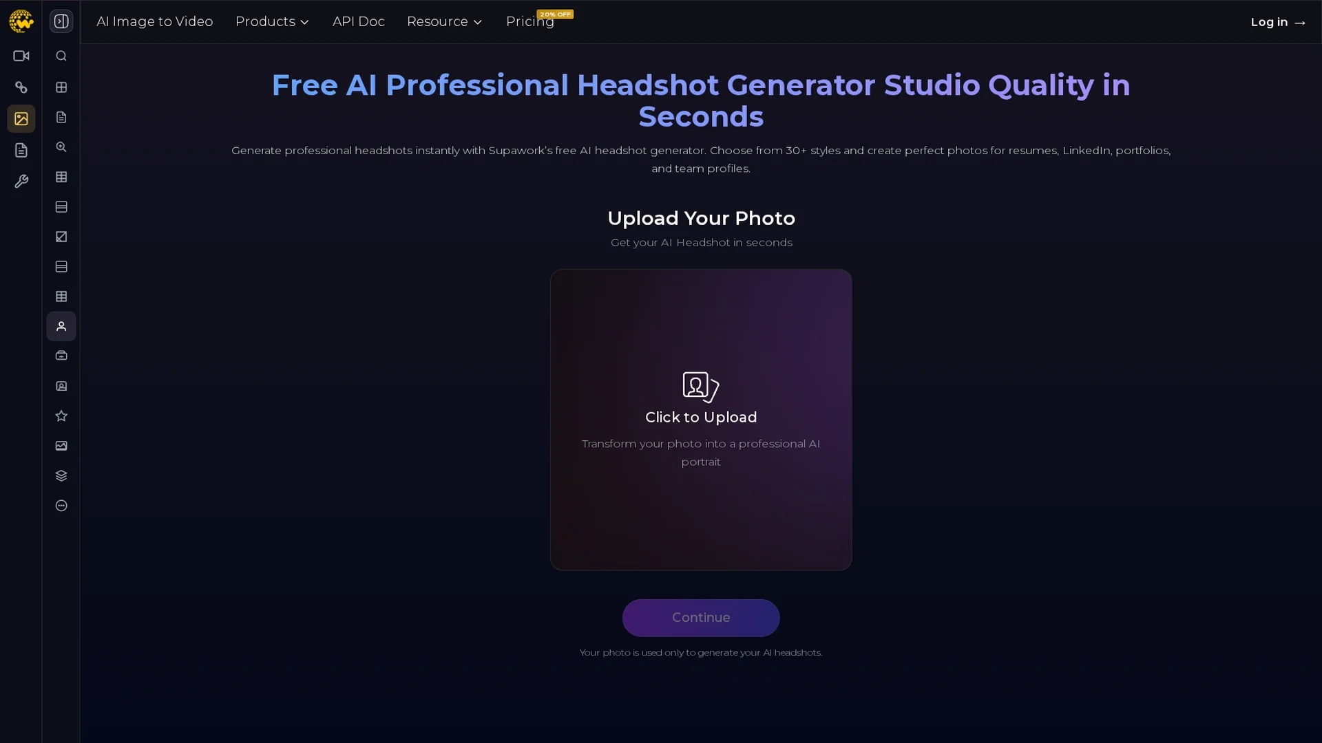supawork-headshot-generator homepage