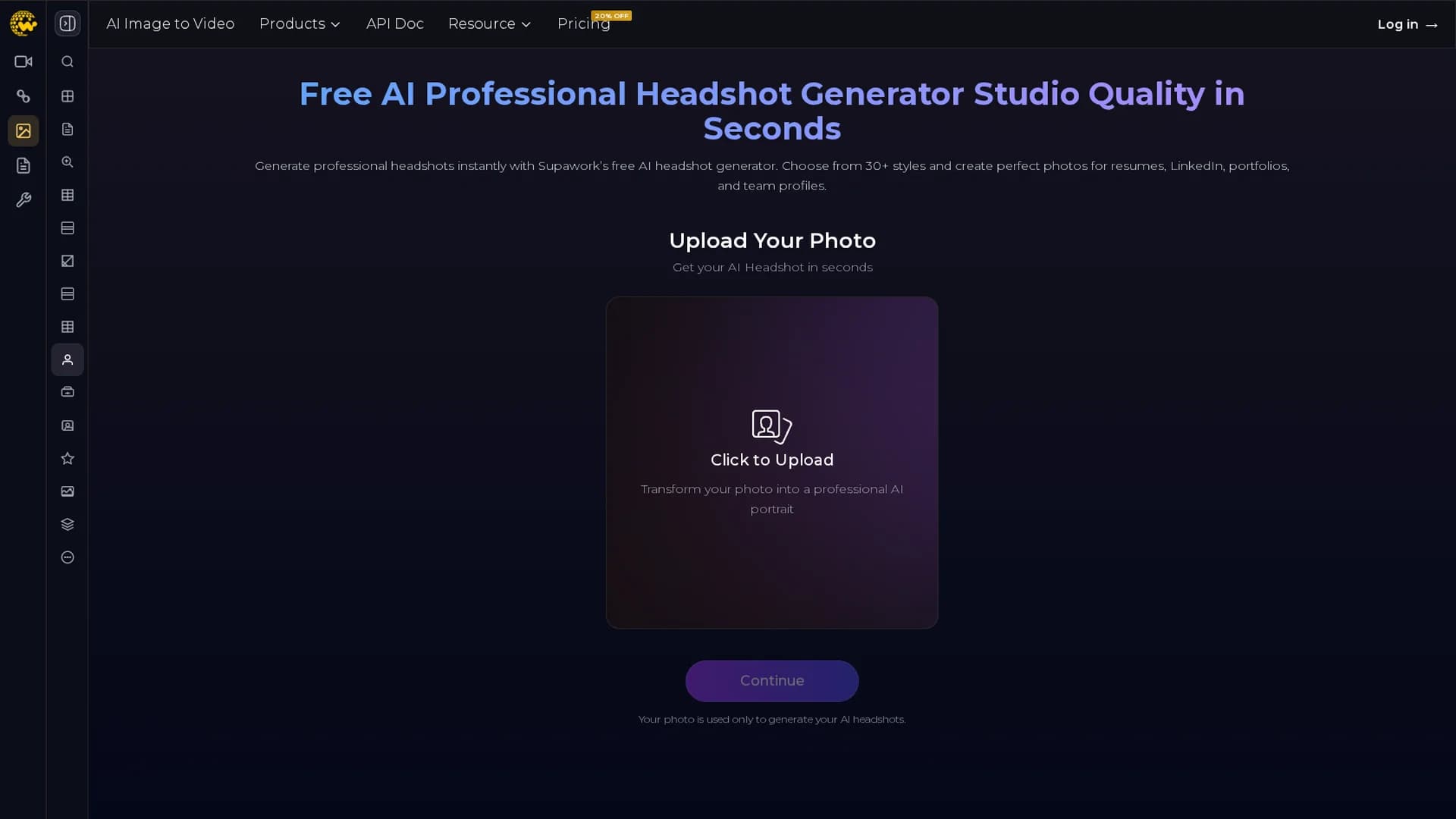 supawork-headshot-generator homepage