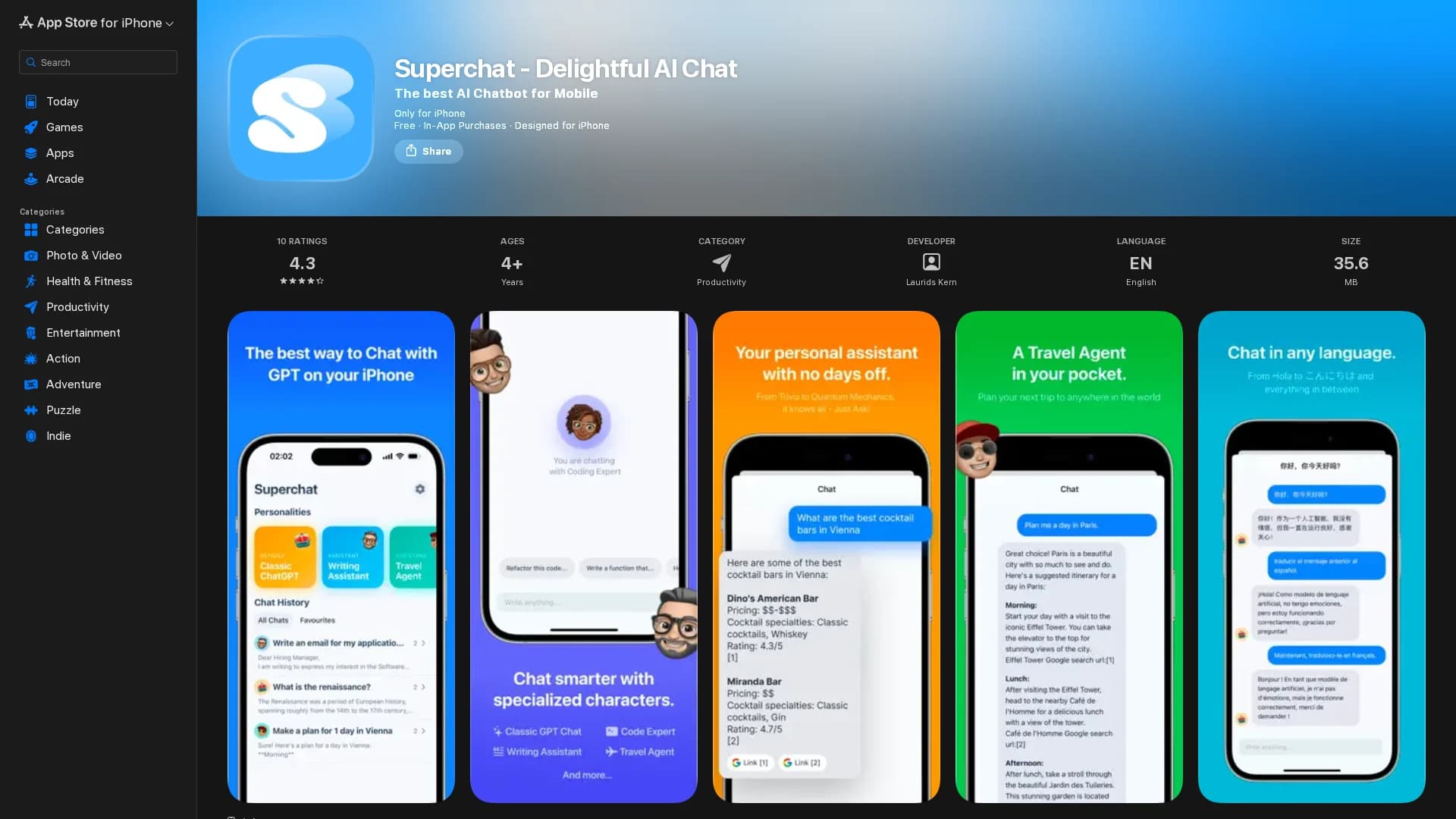 superchat-chatgpt-for-iphone homepage