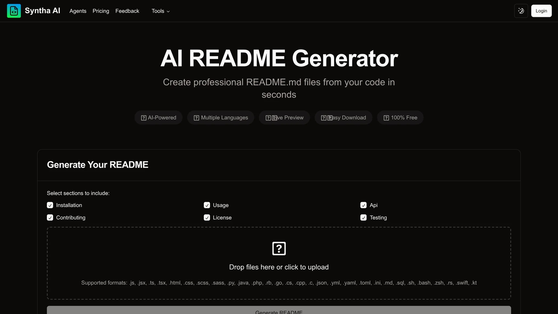 syntha-ai-readme-generator homepage