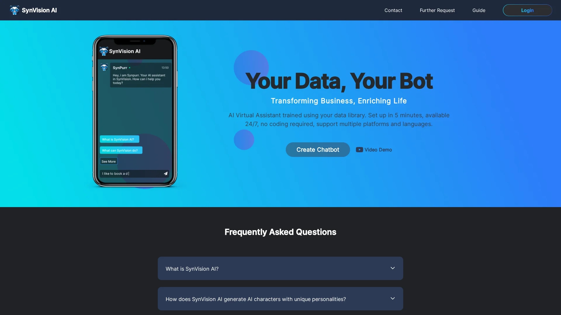 synvisionai-chatbot homepage