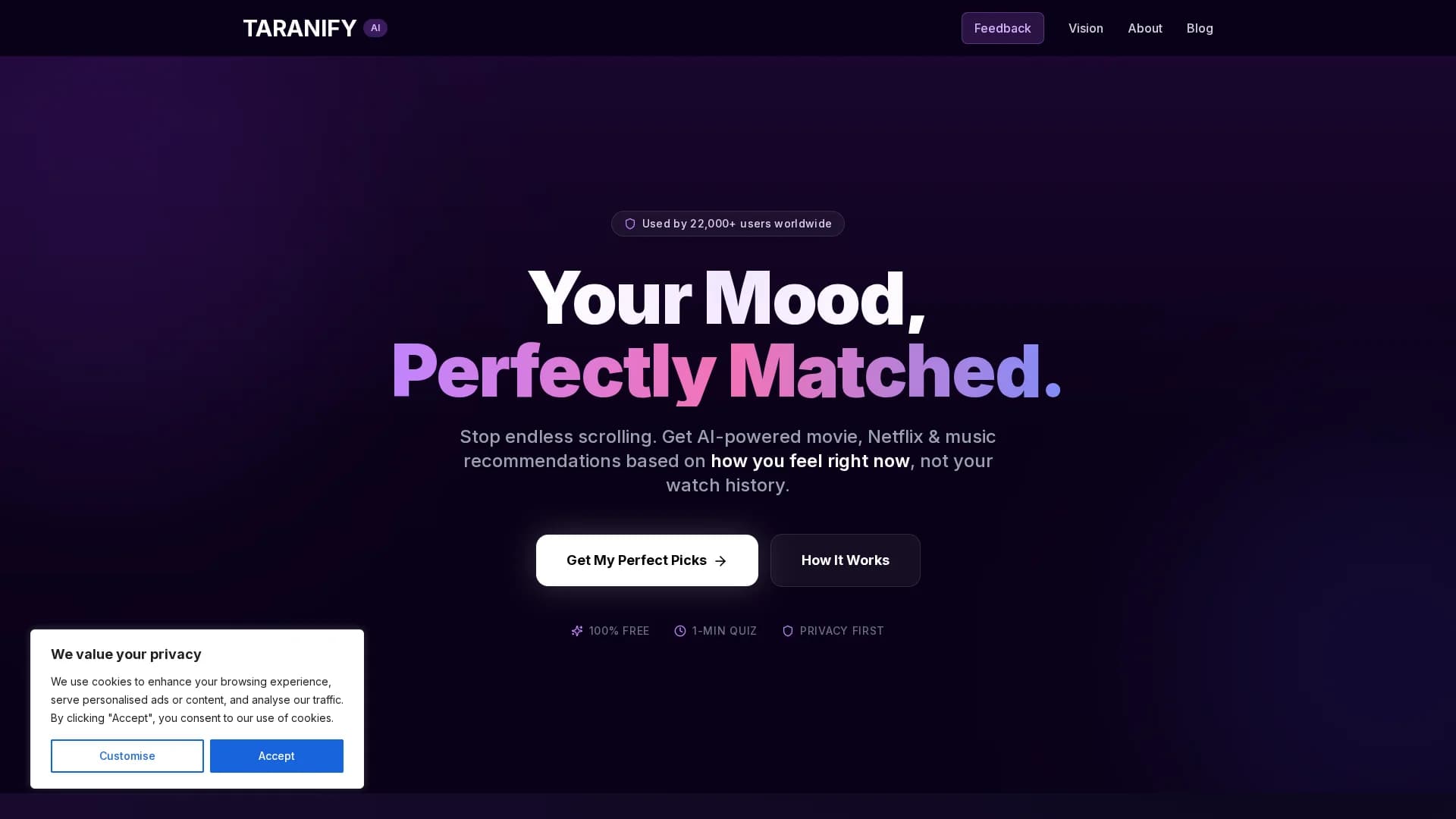 taranify-mood-ai homepage
