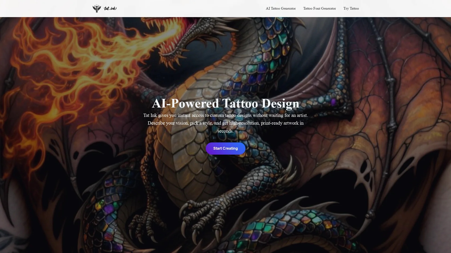 tat-ink-free-ai-tattoo-generator homepage