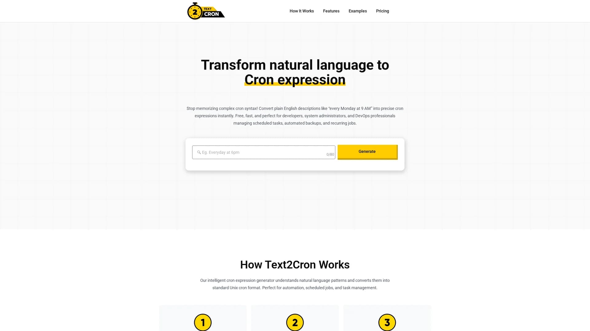 text2cron homepage