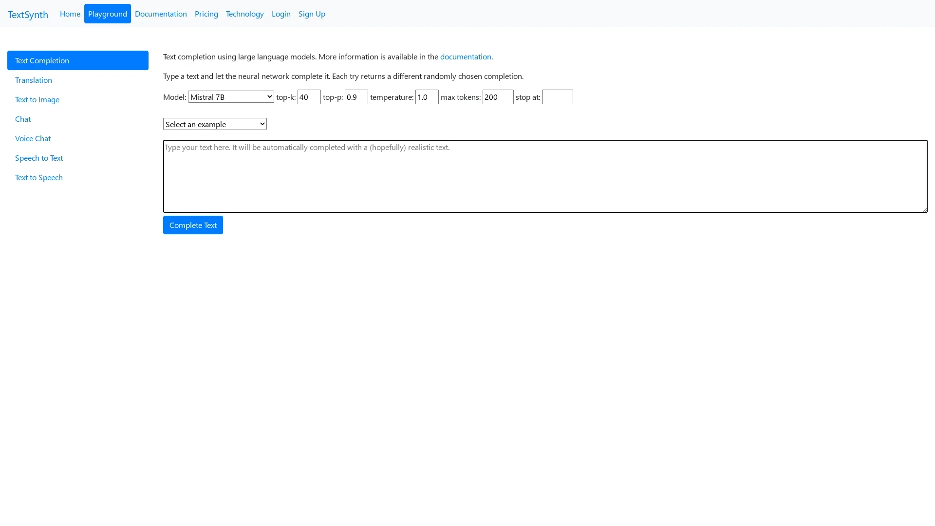 textsynth homepage