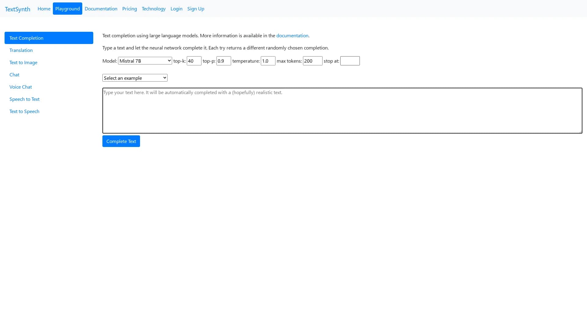 textsynth homepage