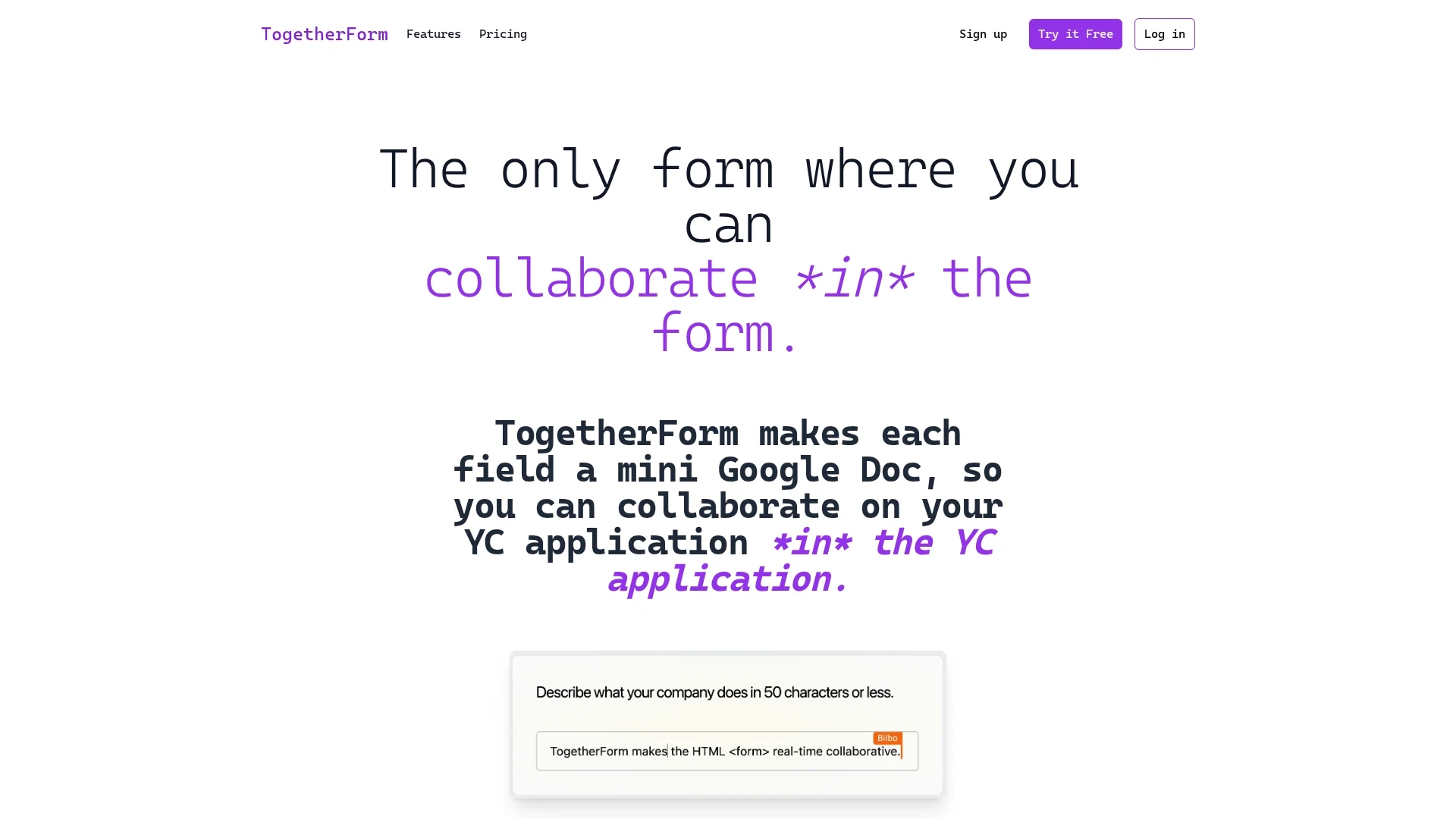 togetherform homepage