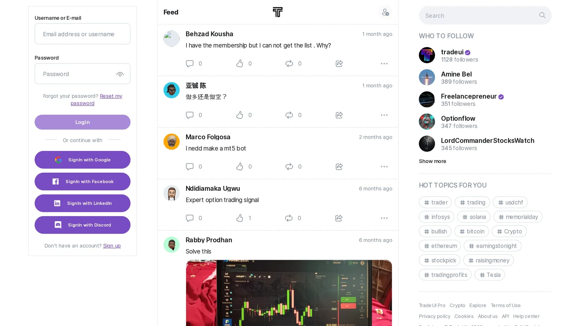 tradeui homepage