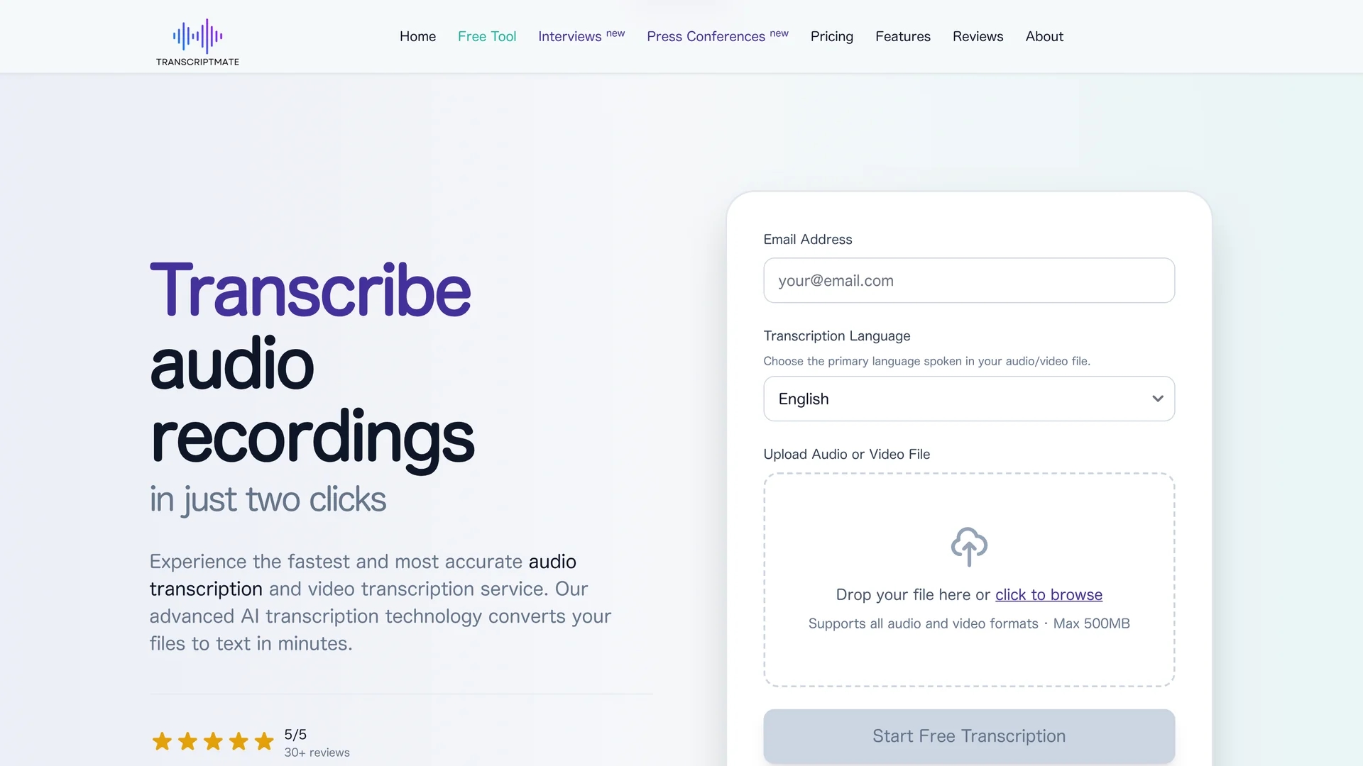 transcriptmate-com homepage