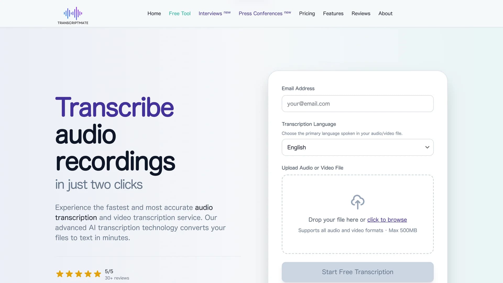 transcriptmate-com homepage