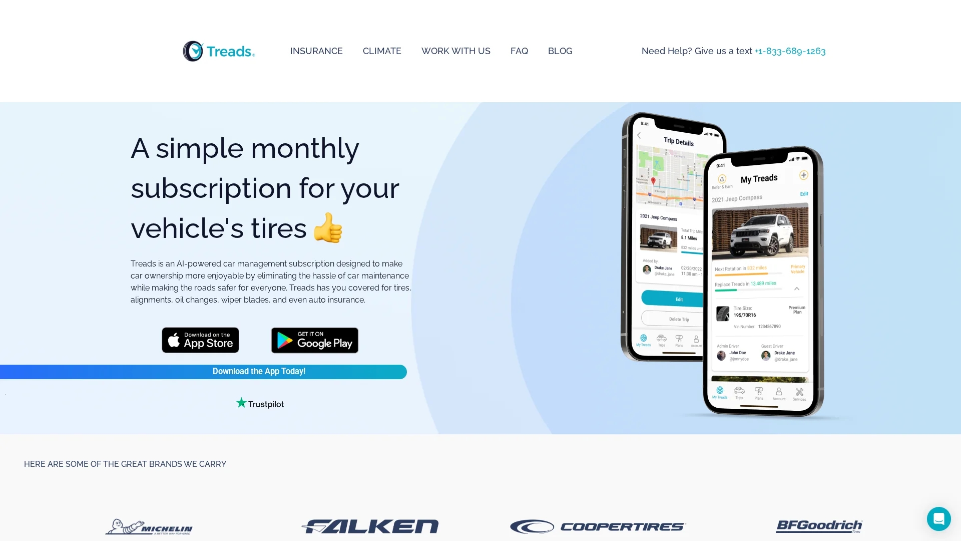 treads-tire-subscription homepage