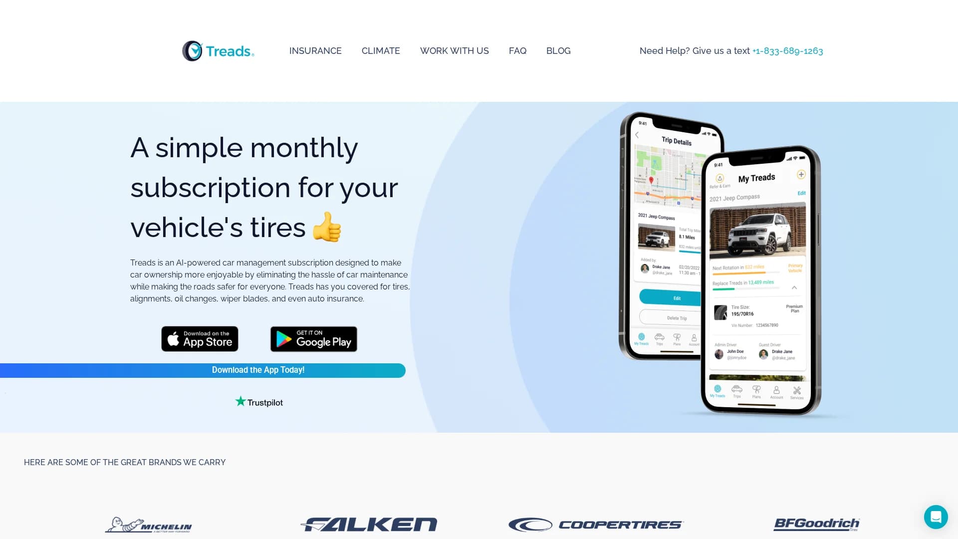 treads-tire-subscription homepage
