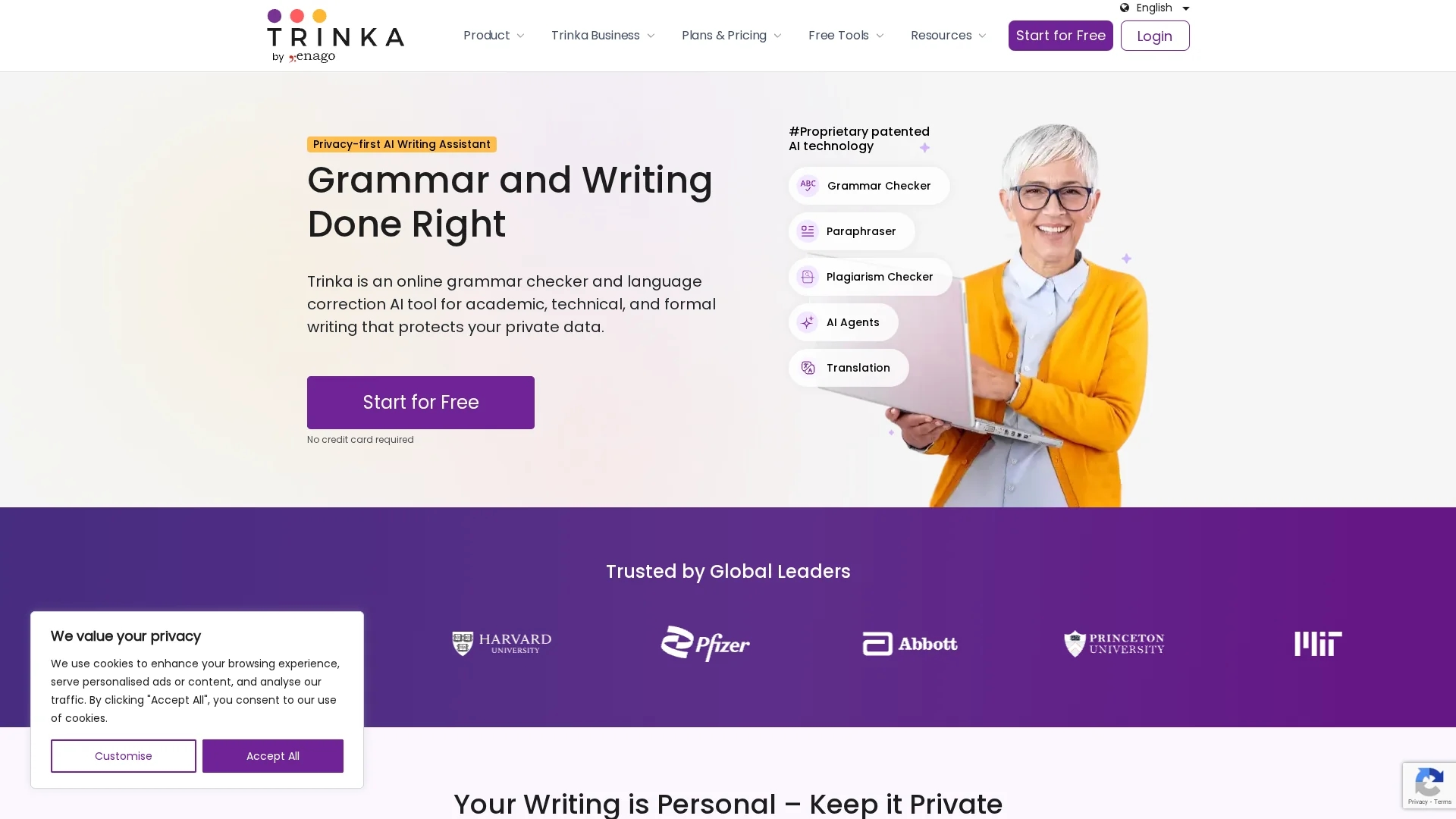 trinka-ai-grammar-checker-tool homepage