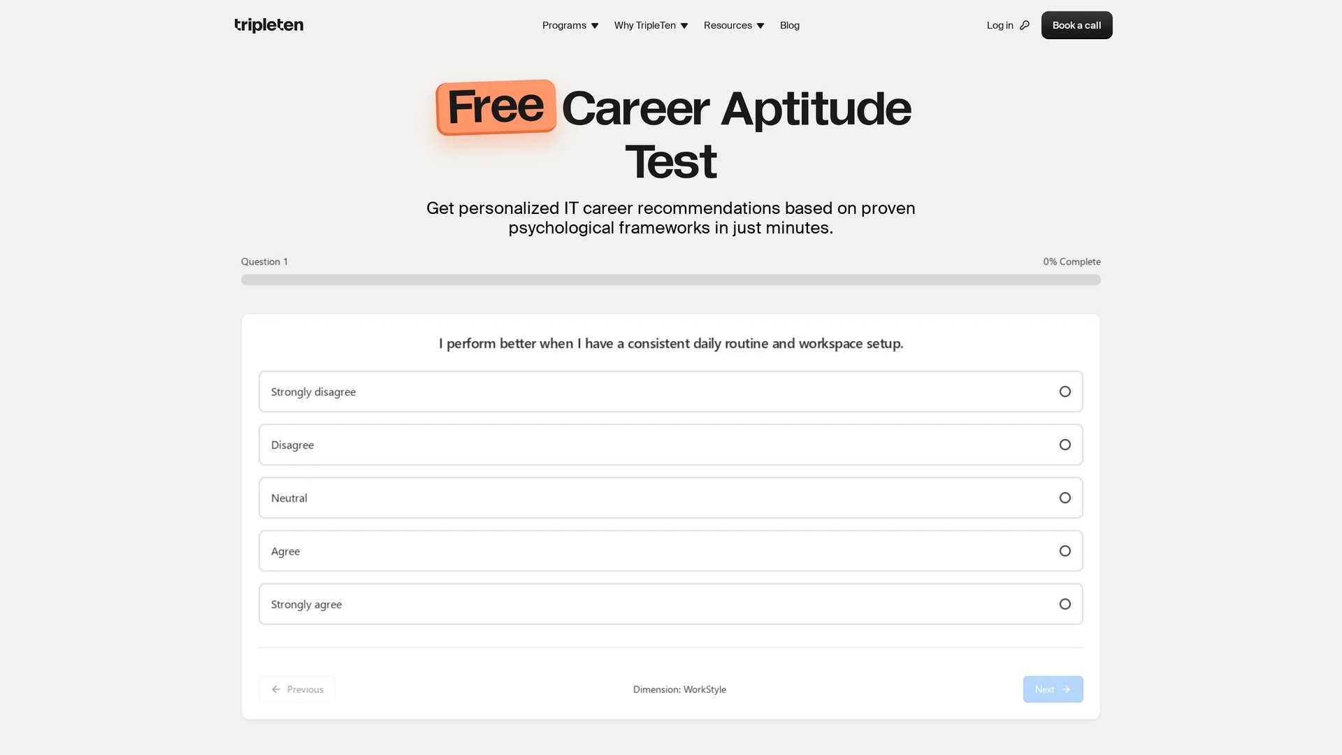 tripleten-career-aptitude-test homepage