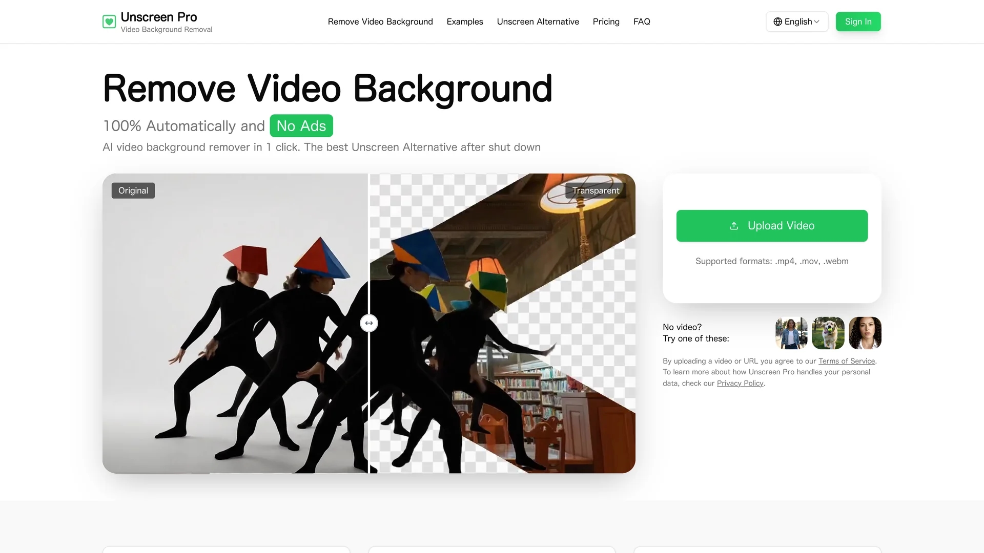 unscreen homepage