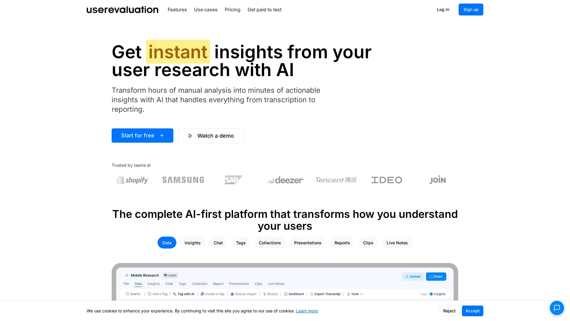 userevaluation homepage