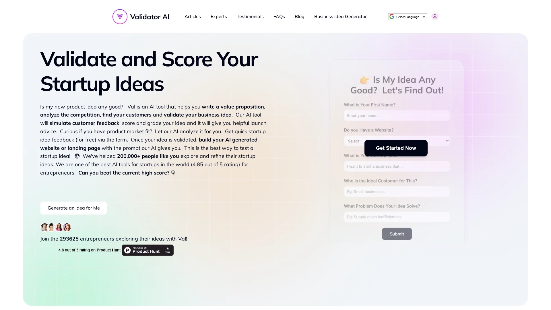 validator-ai homepage