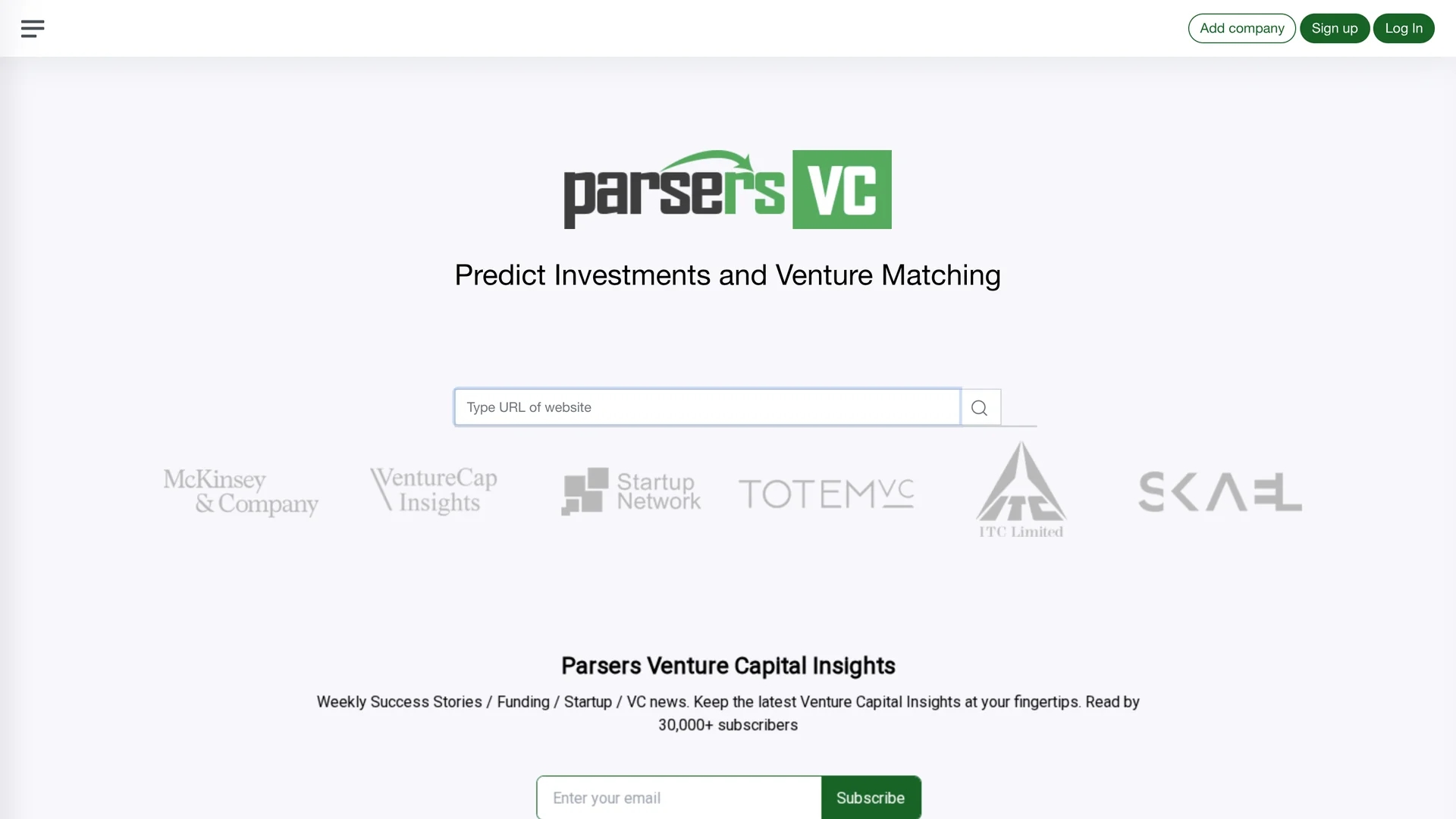 venture-matching homepage