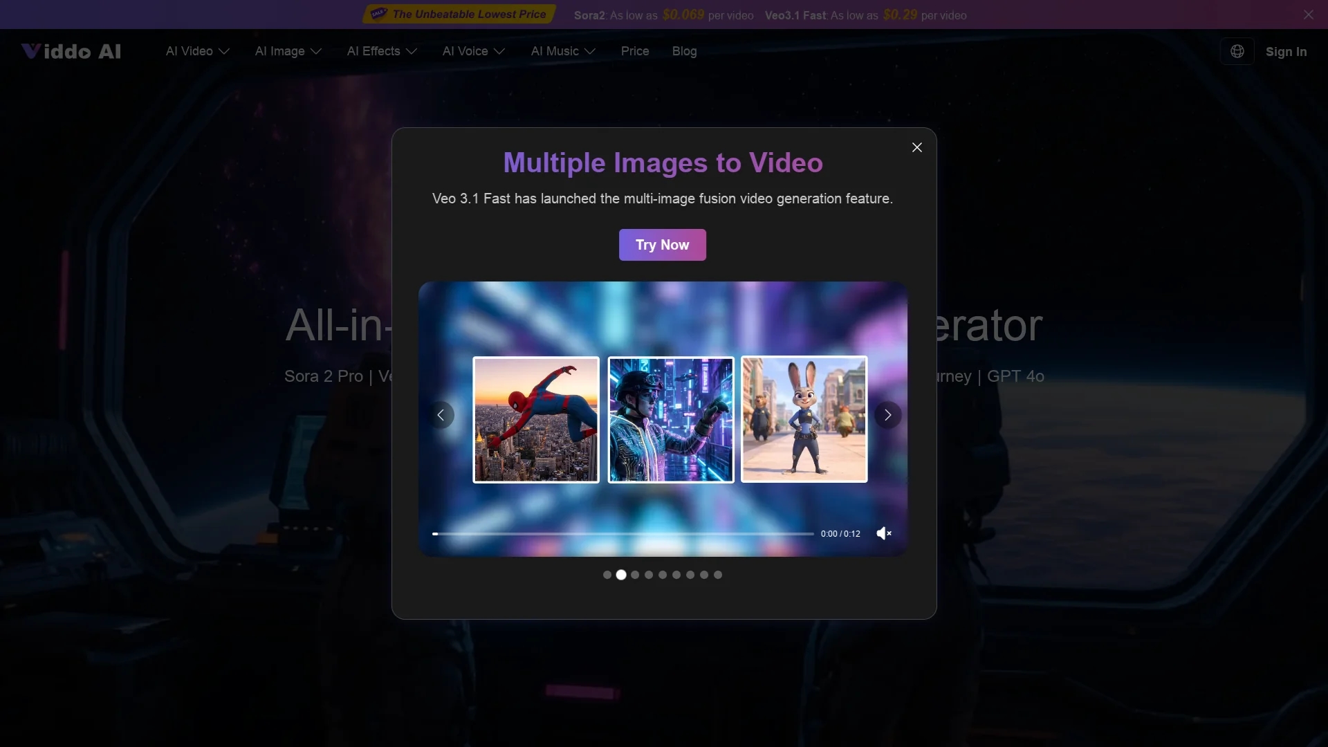 viddo-ai-video-generator homepage