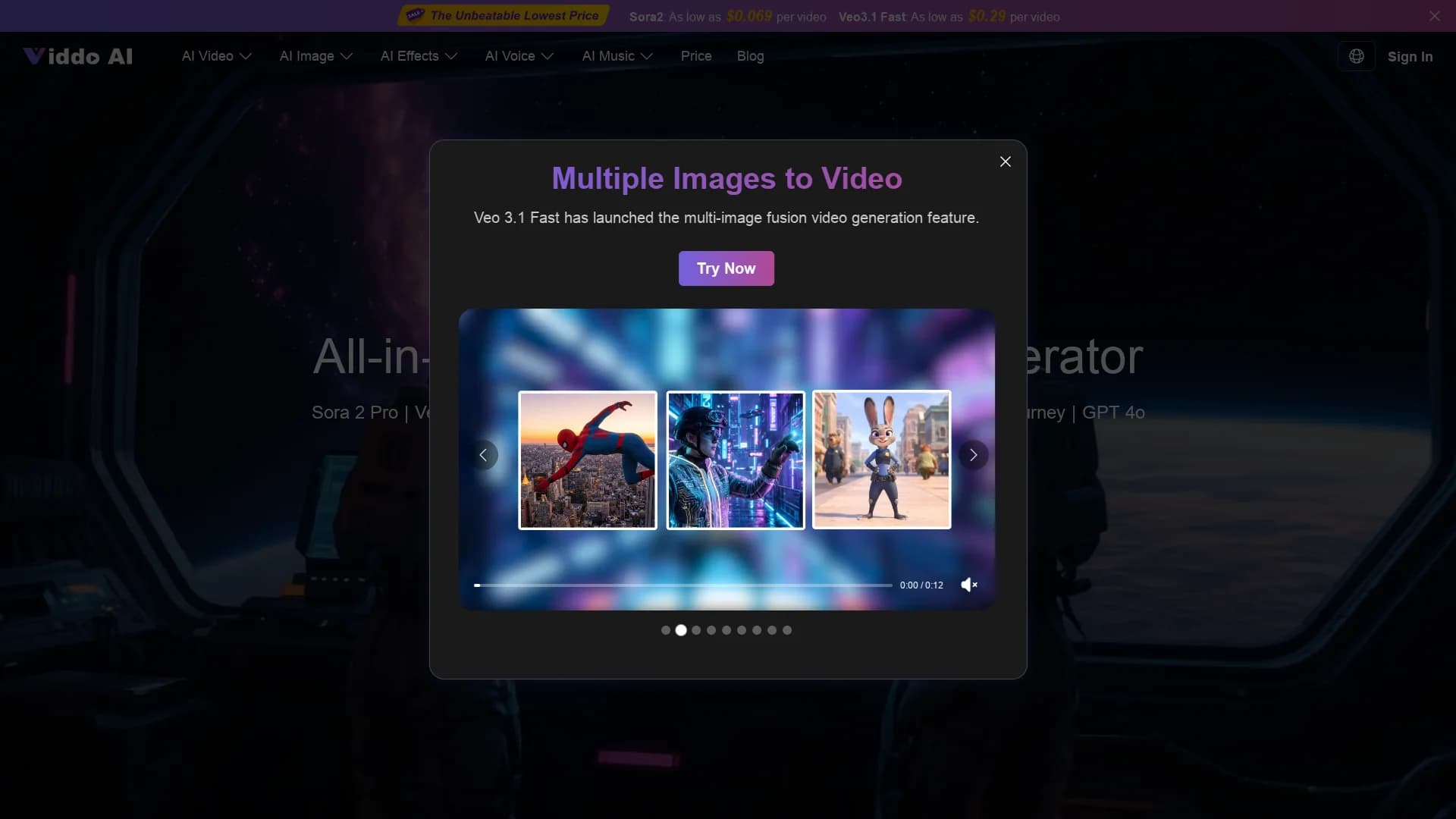 viddo-ai-video-generator homepage