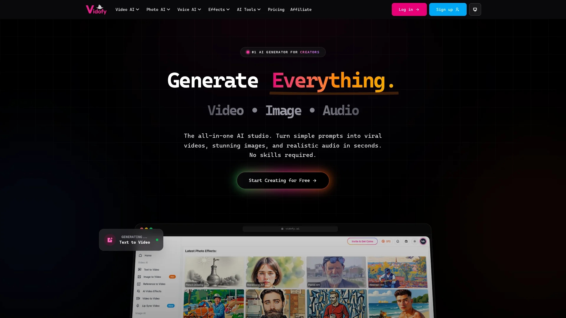 vidofy-ai homepage