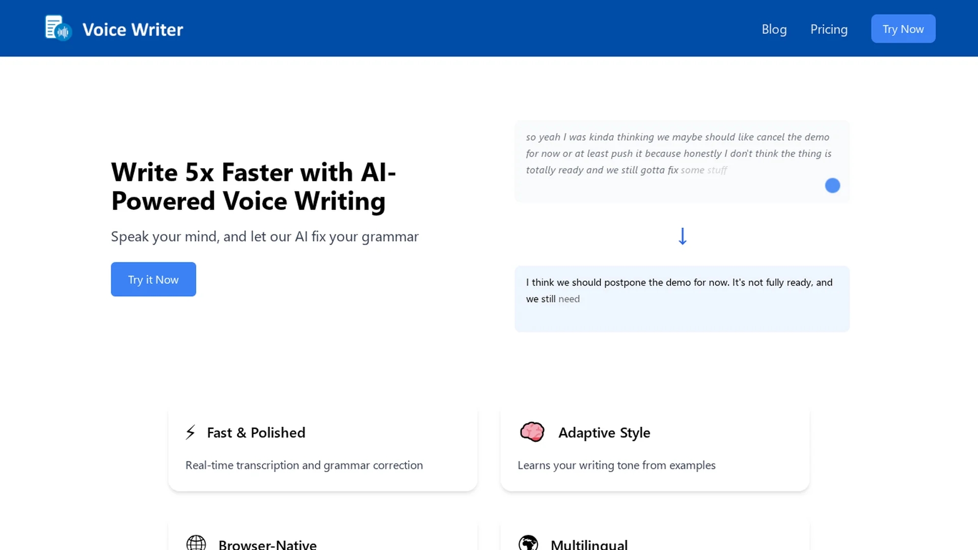 voice-writer homepage