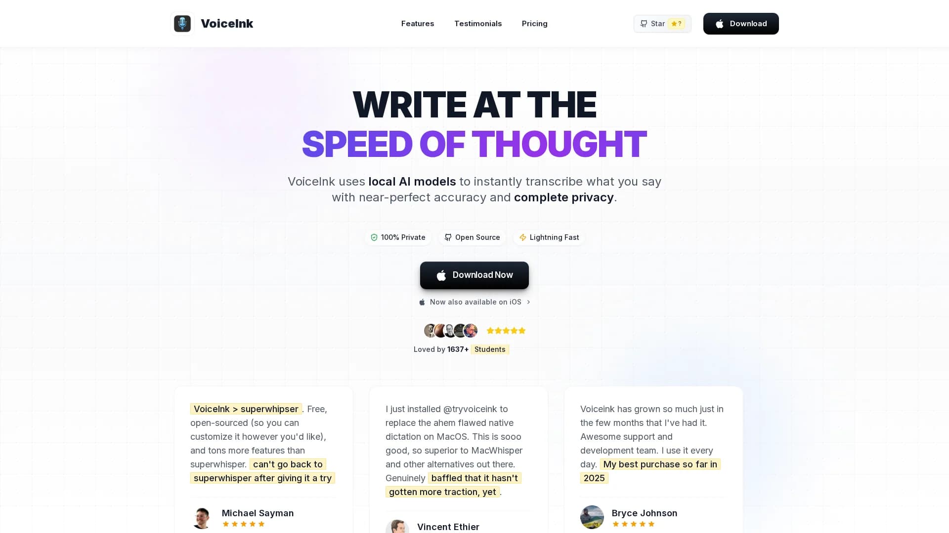 voiceink homepage