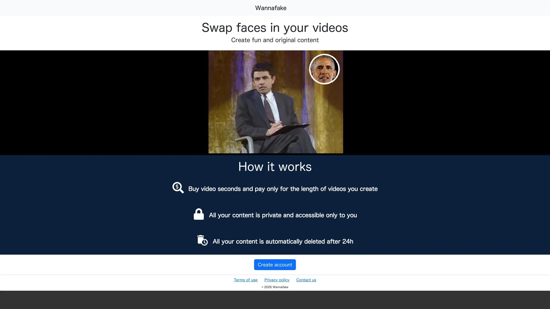wannafake homepage