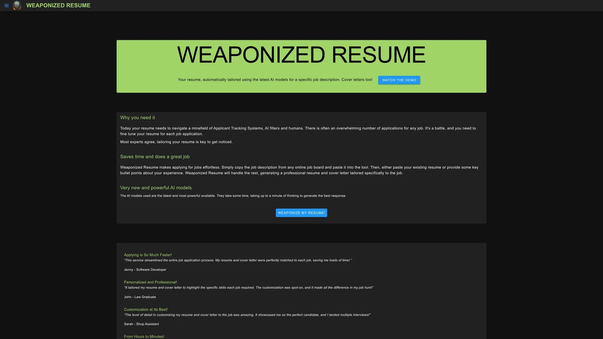 weaponized-resume homepage
