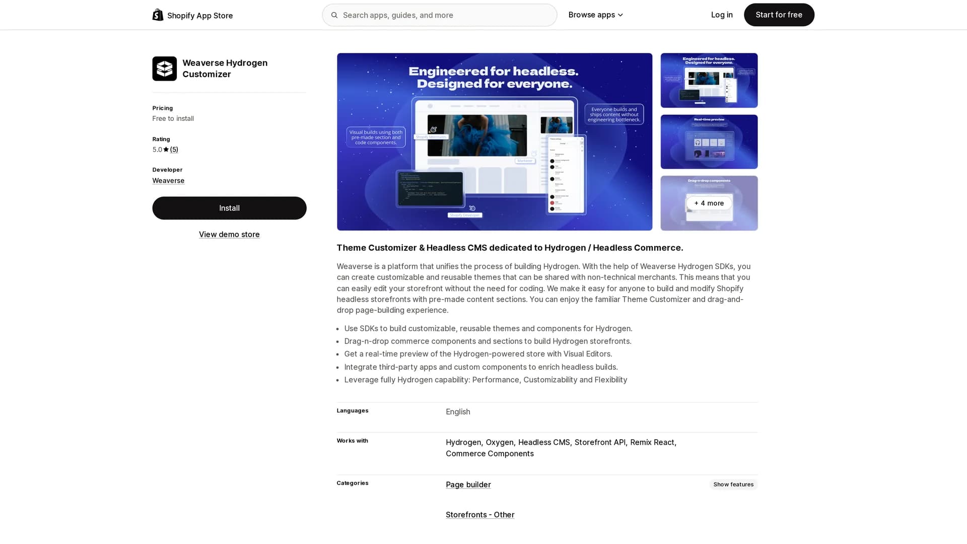 weaverse-ai-powered-page-builder homepage