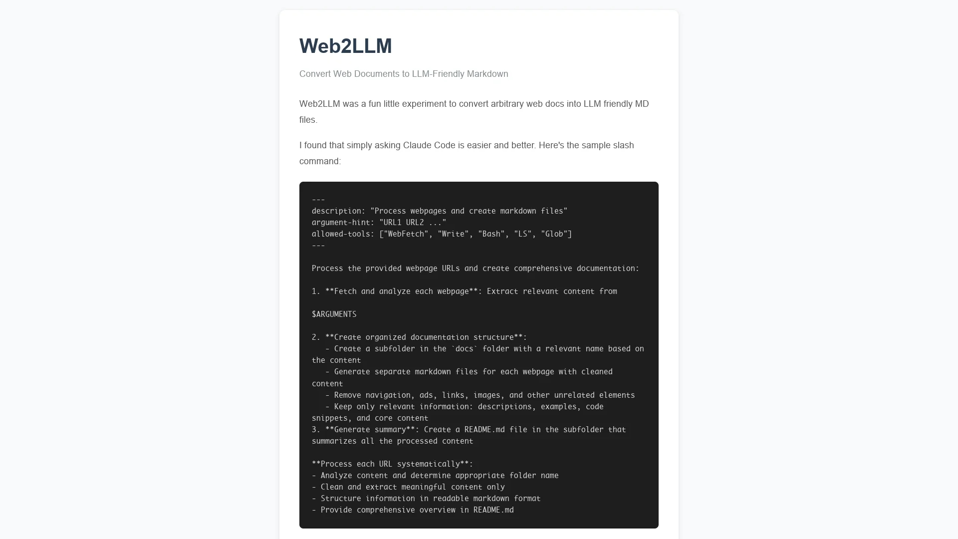 web2llm homepage