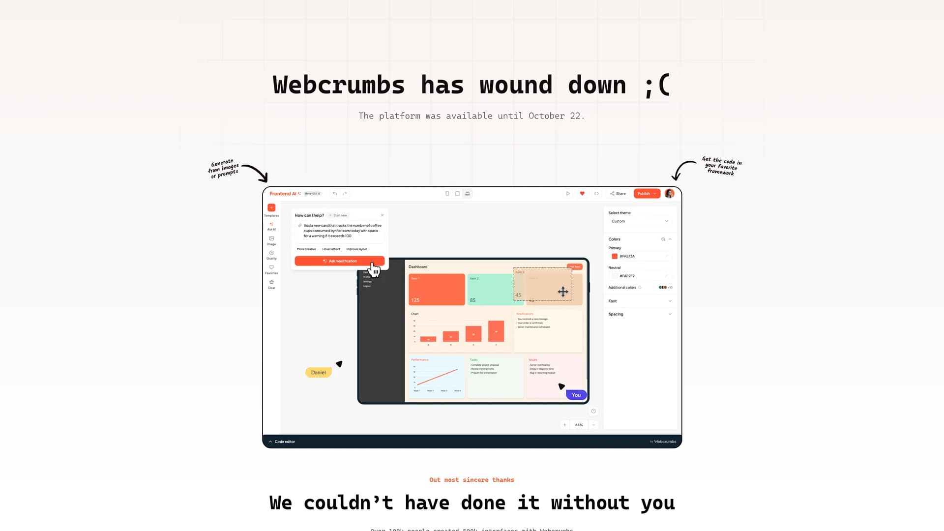 webcrumbs-frontend-ai homepage