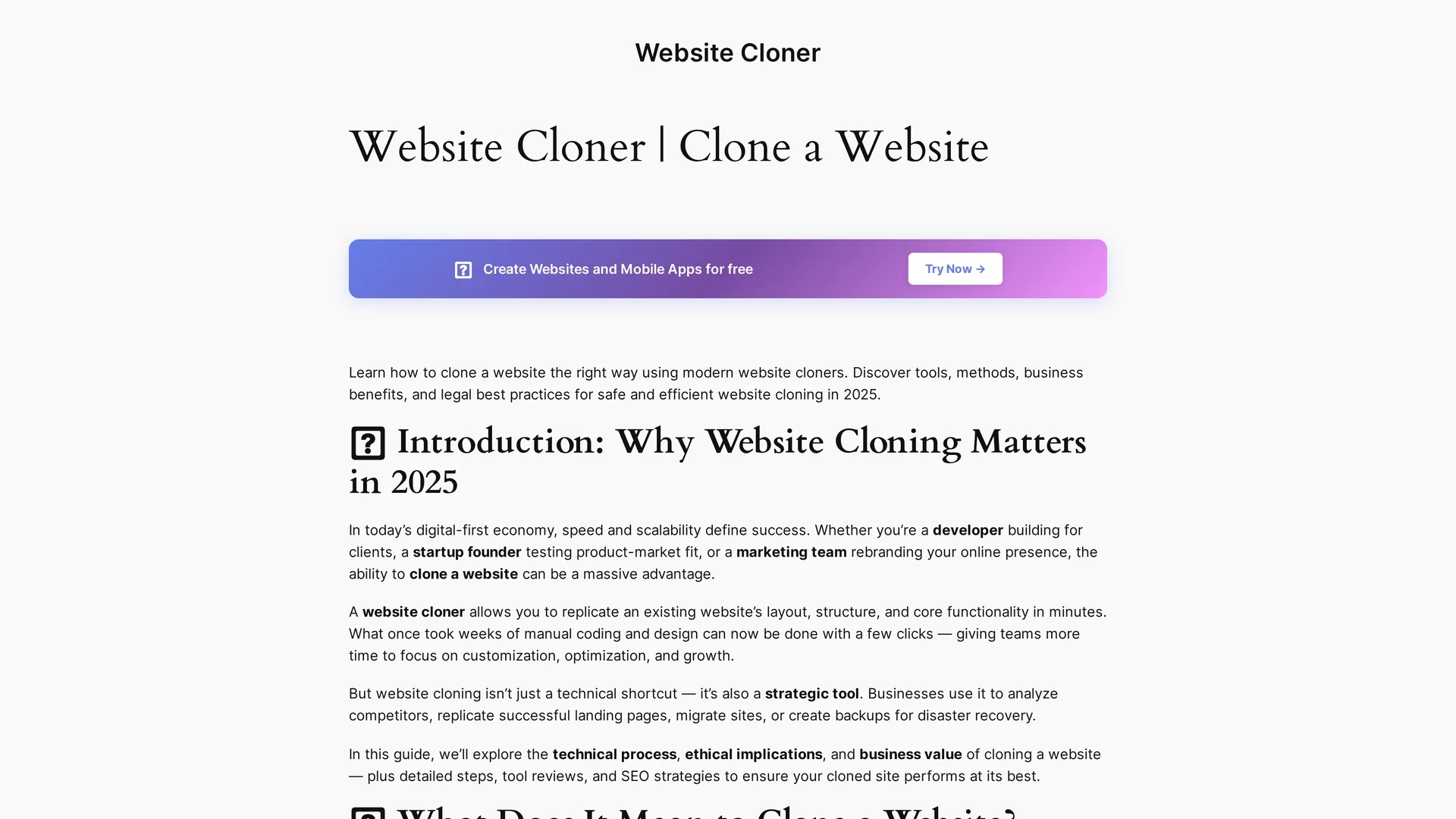 website-cloner homepage