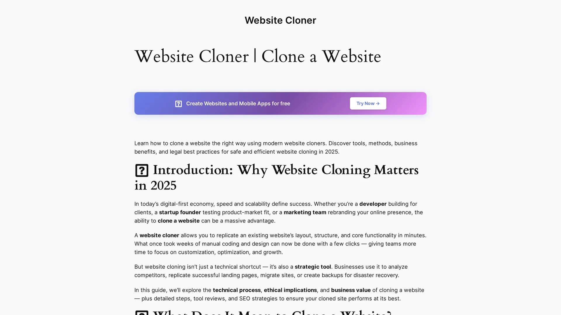 website-cloner homepage