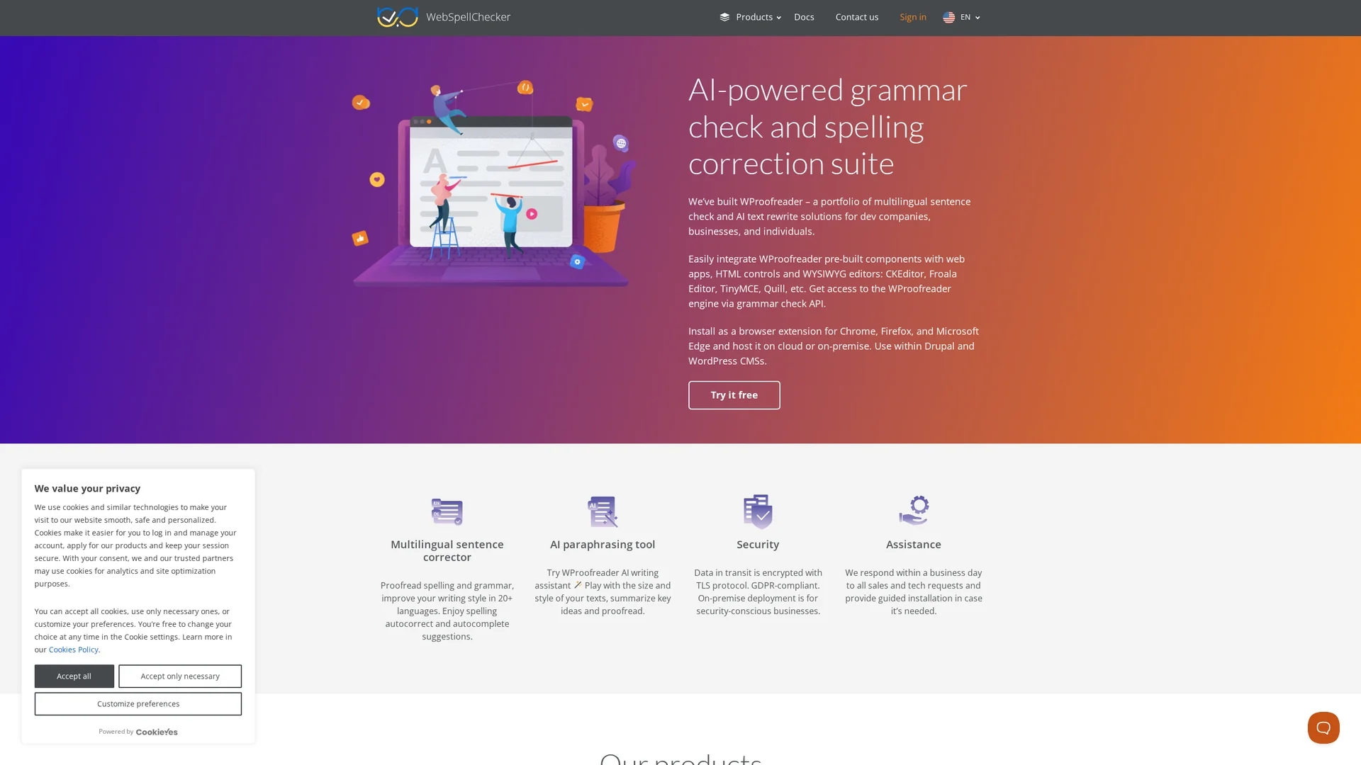 webspellchecker homepage