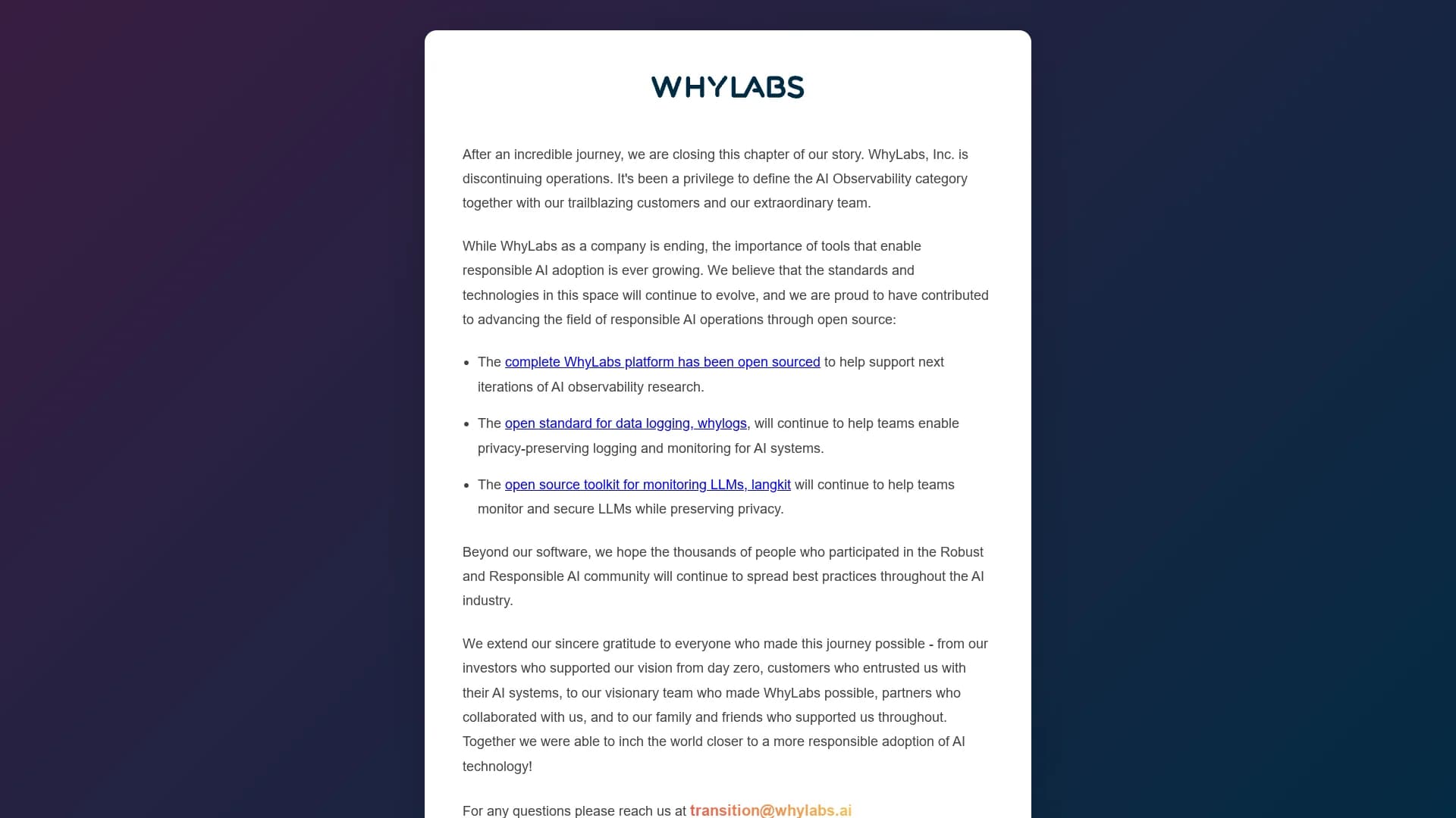 whylabs-ai-observatory homepage