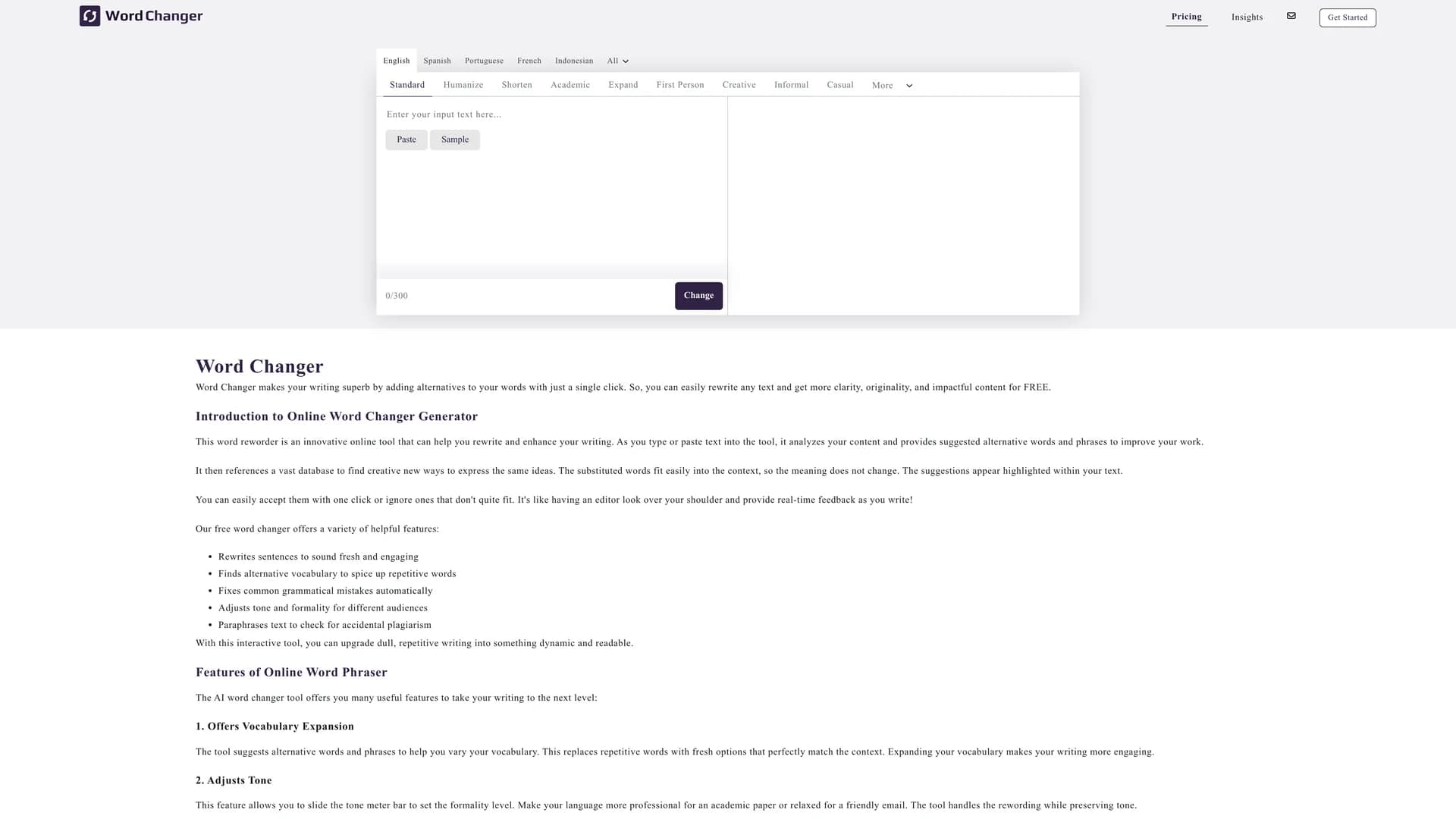 word-changer homepage