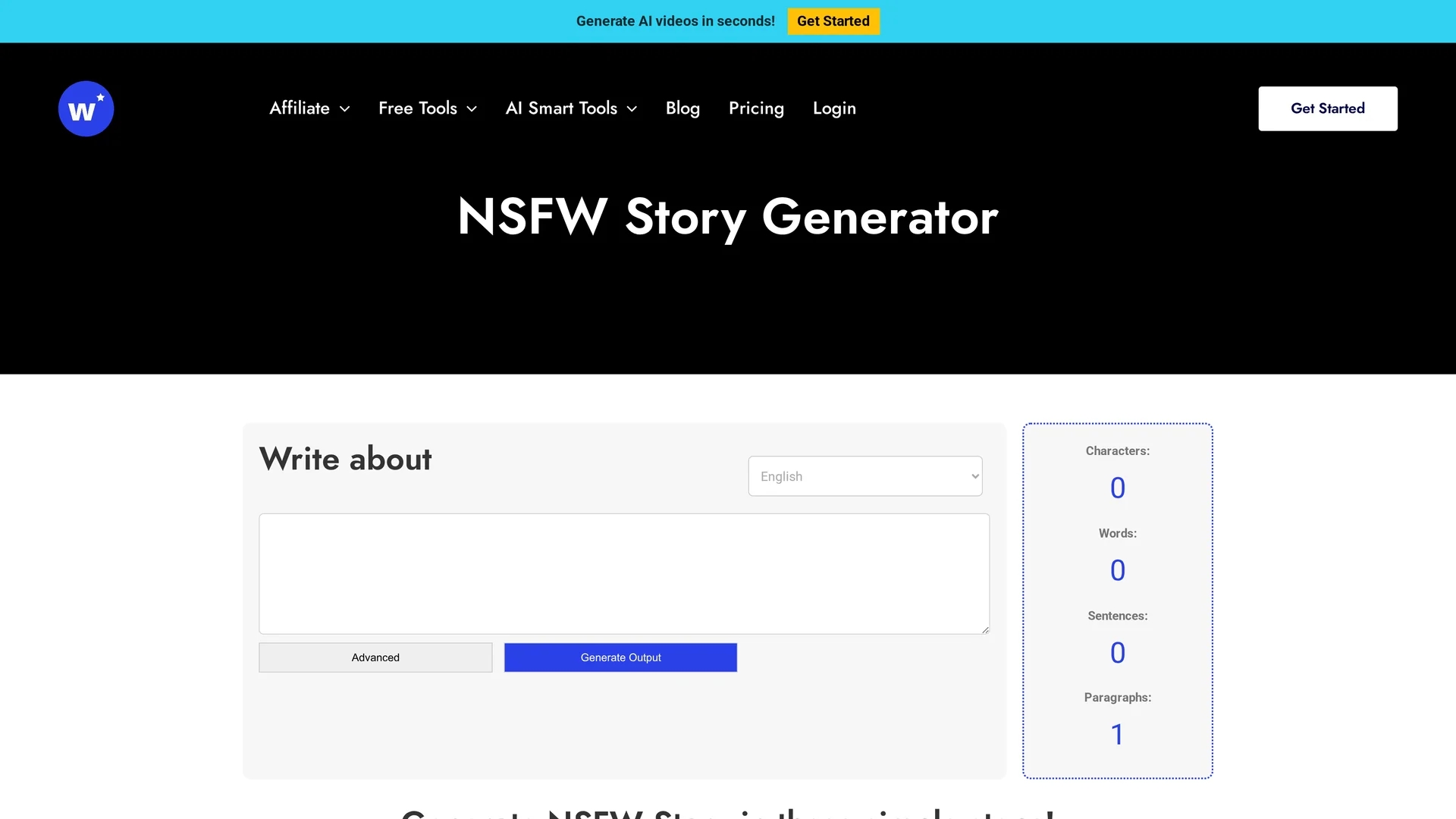 writecream-nsfw-story-generator homepage