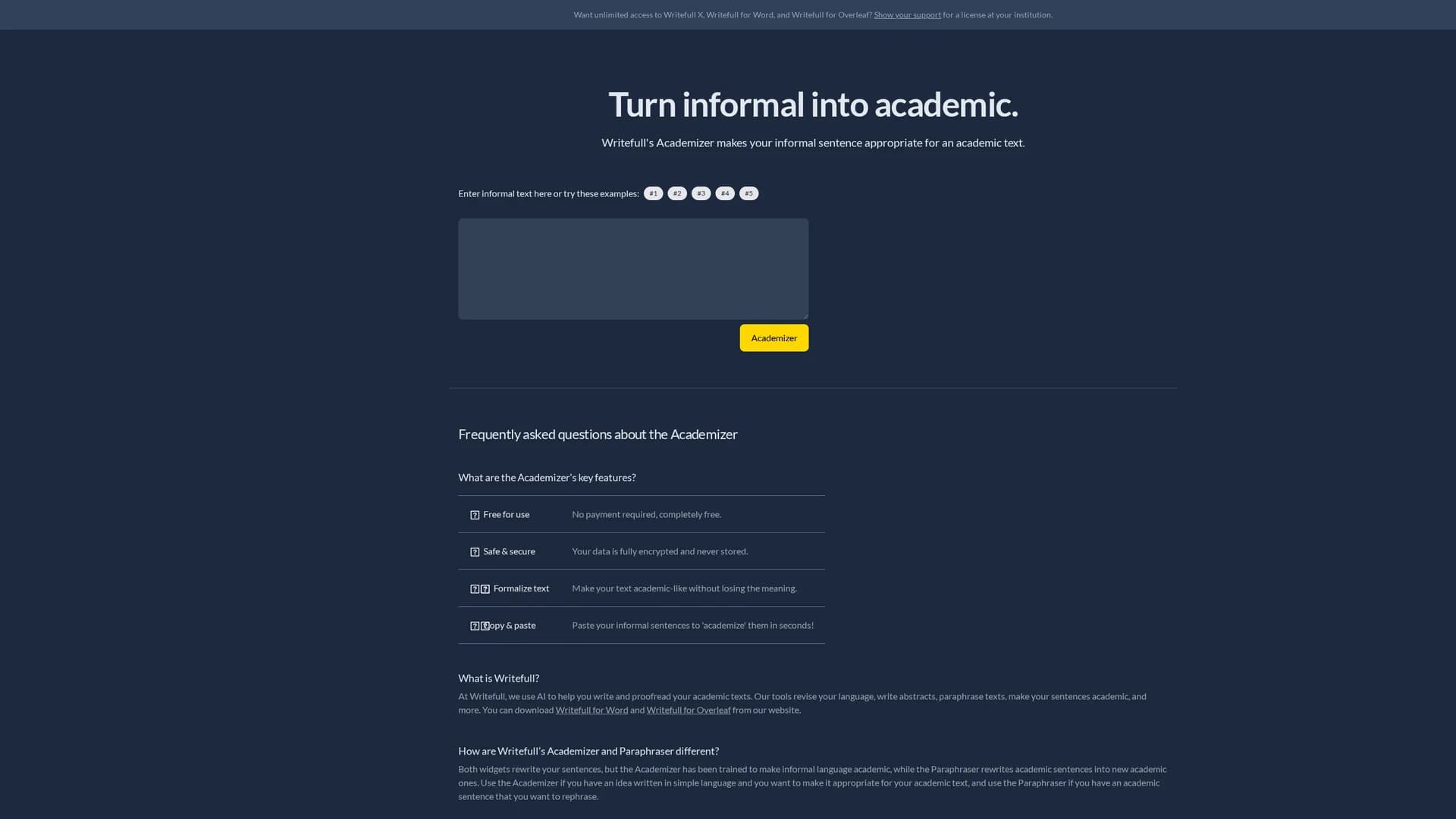 writefull-academizer homepage