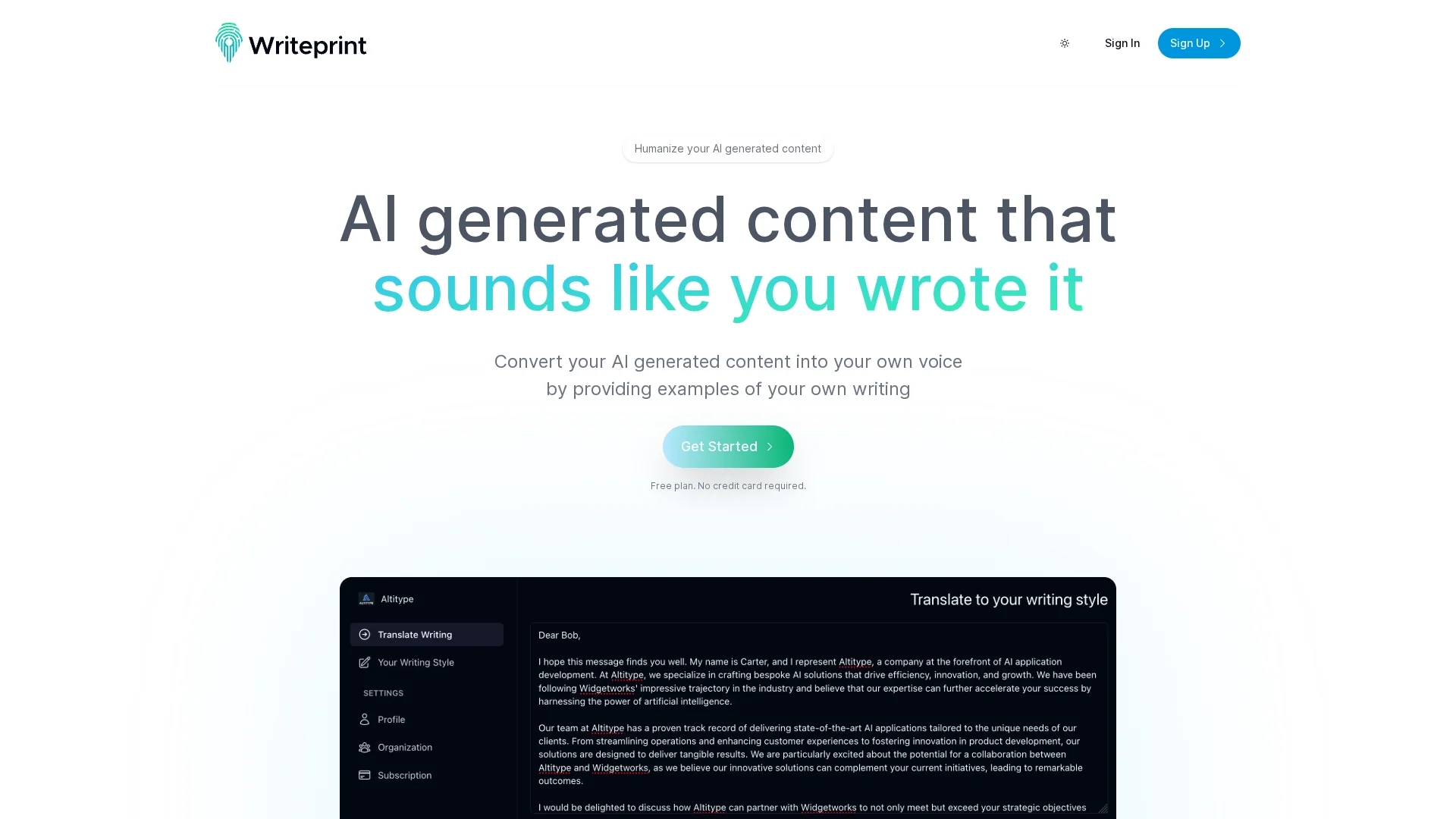 writeprint-ai homepage