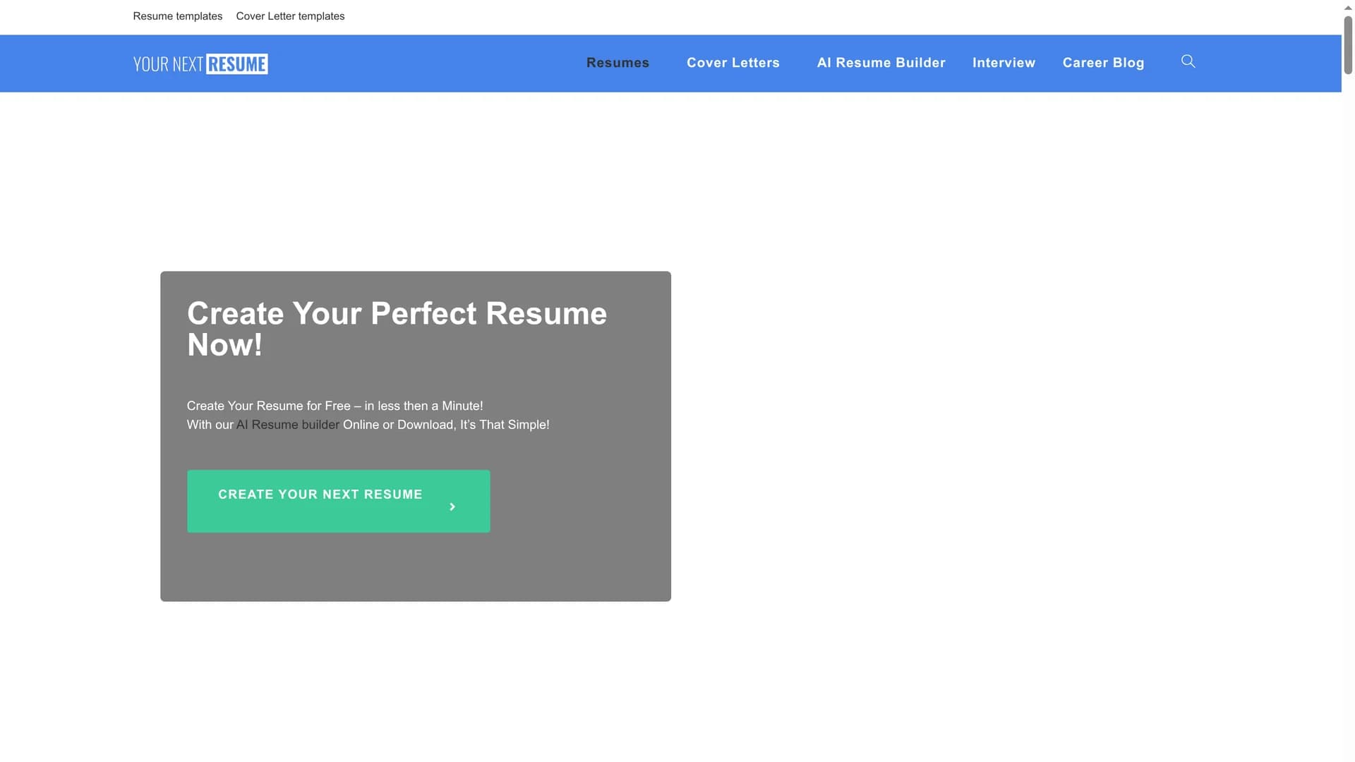 your-next-resume homepage